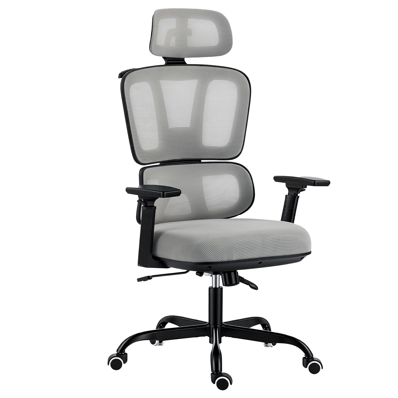 Panana Ergonomic Mesh Back Office Chair High Back Desk Chair with Headrest, Adjustable Arms, Swivel Computer Task Chair (Grey)