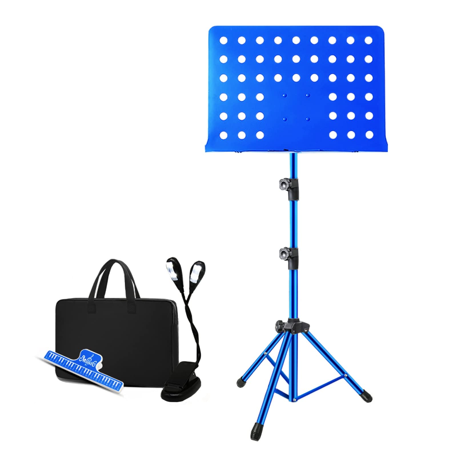 HJXGQJM Negro Atril para Partitura Plegable Portátil Musica Metalico Soporte De Ajustables con Bolsa De Transporte, Atril Metalico, Altura Ajustable, para Tocar Instrumentos, Teclado De Batería(Blue)