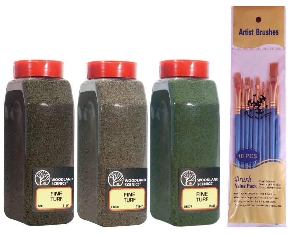 - Make Your Day Bundle, Woodland Scenics Fine Turf Bundle, T1341 Soil, T1342 Earth, and T1346 Weeds Blend (Pack of 3) - Includes Pack of MYD Paintbrushes
