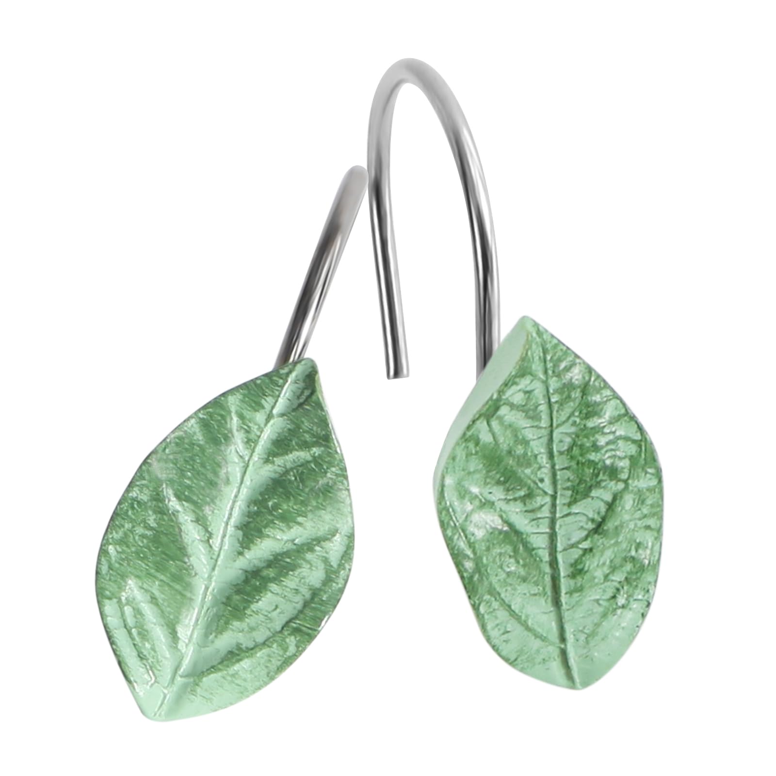 Photo 1 of 12PCS Leaves Spring Shower Curtain Hooks, Green Shower Hooks for Shower Curtain, Rust Proof Shower Curtain Rings Realistic Leaf Curtain Hooks for Bathroom Bedroom Living Room Decor