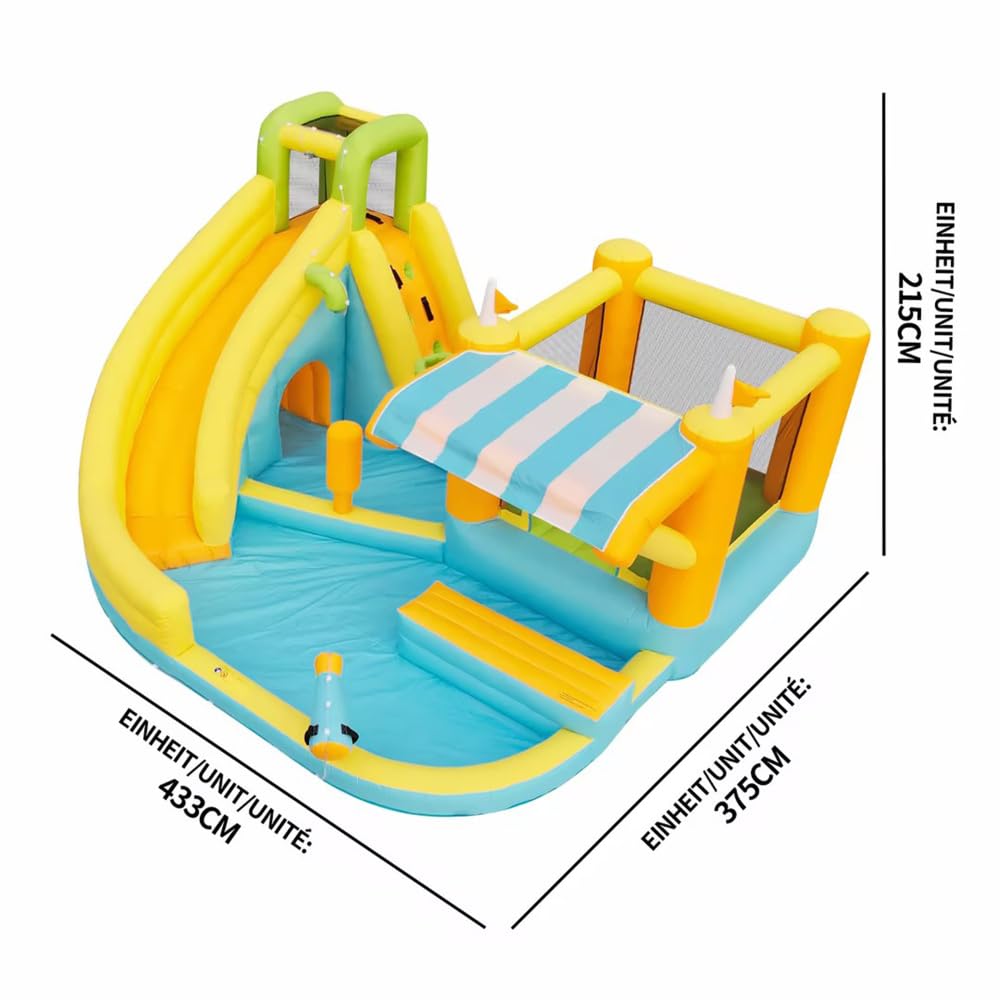 Castillo Hinchable con tobogán acuático y Piscina, Castillo Hinchable de Juegos acuáticos para Exteriores, Parque Infantil acuático con Ventilador, Juguete Hinchable Grande para niños (433x375x165cm)