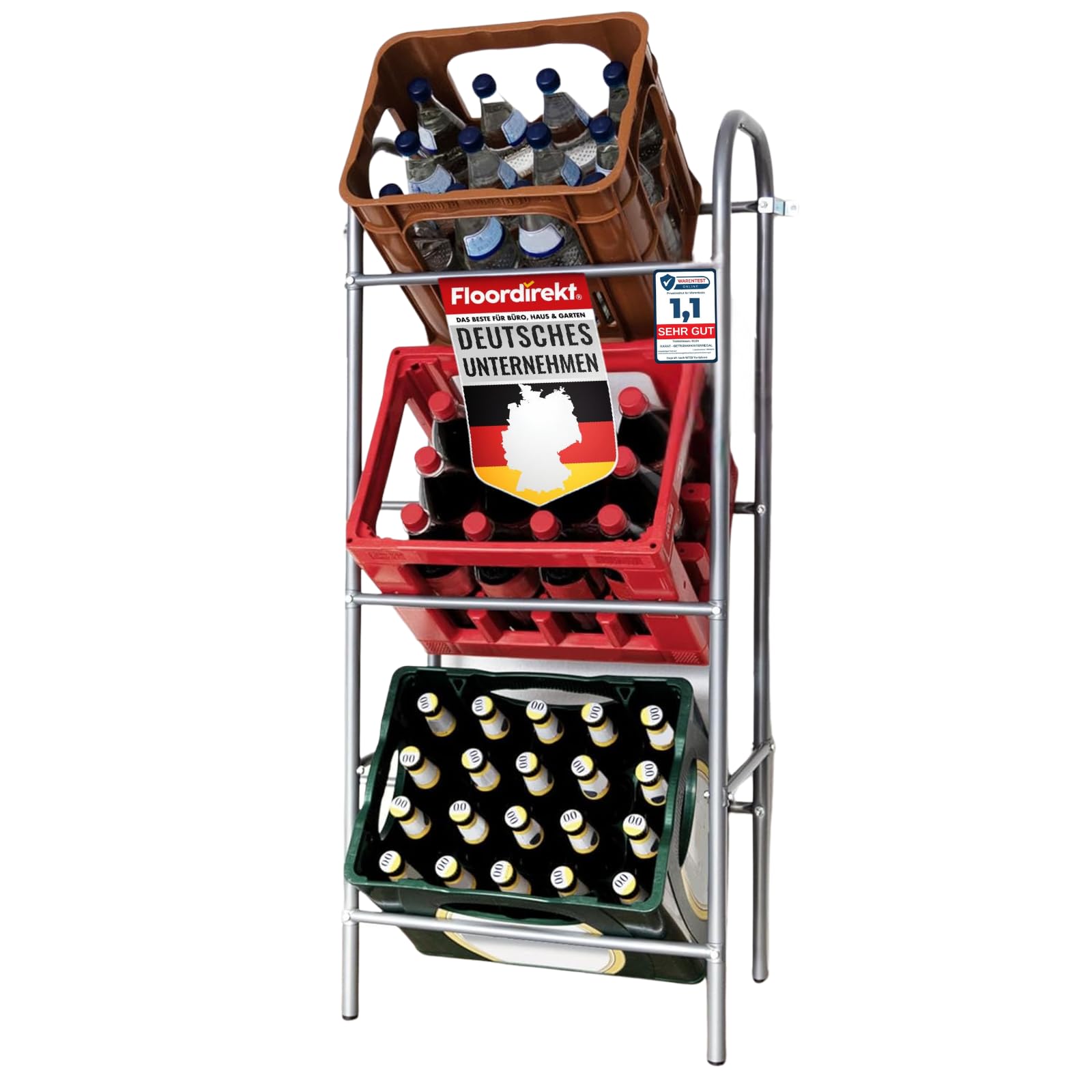 Floordirekt Getränkekistenregal für 3 oder 6 Kästen - Flaschenkastenregal Flaschenkastenständer - Regal für Getränkekästen mit Wandbefestigung (49,5 x 32,5 x 115,5 cm | Für 3 Kästen)