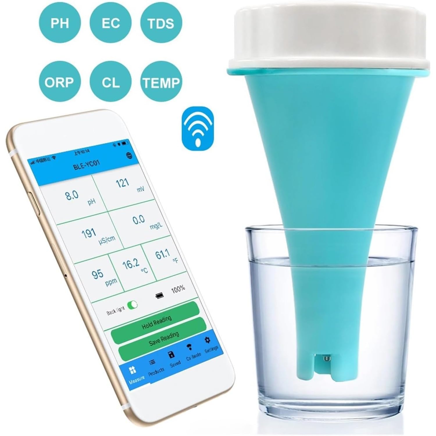 Tester wody, Bluetooth bezprzewodowy basen pływający inteligentny monitor tester wody, EC/zasolenie/pH/ORP/temperatura/chlor miernik, wodoodporny IP67, do ogrodu/basenu/akwarium