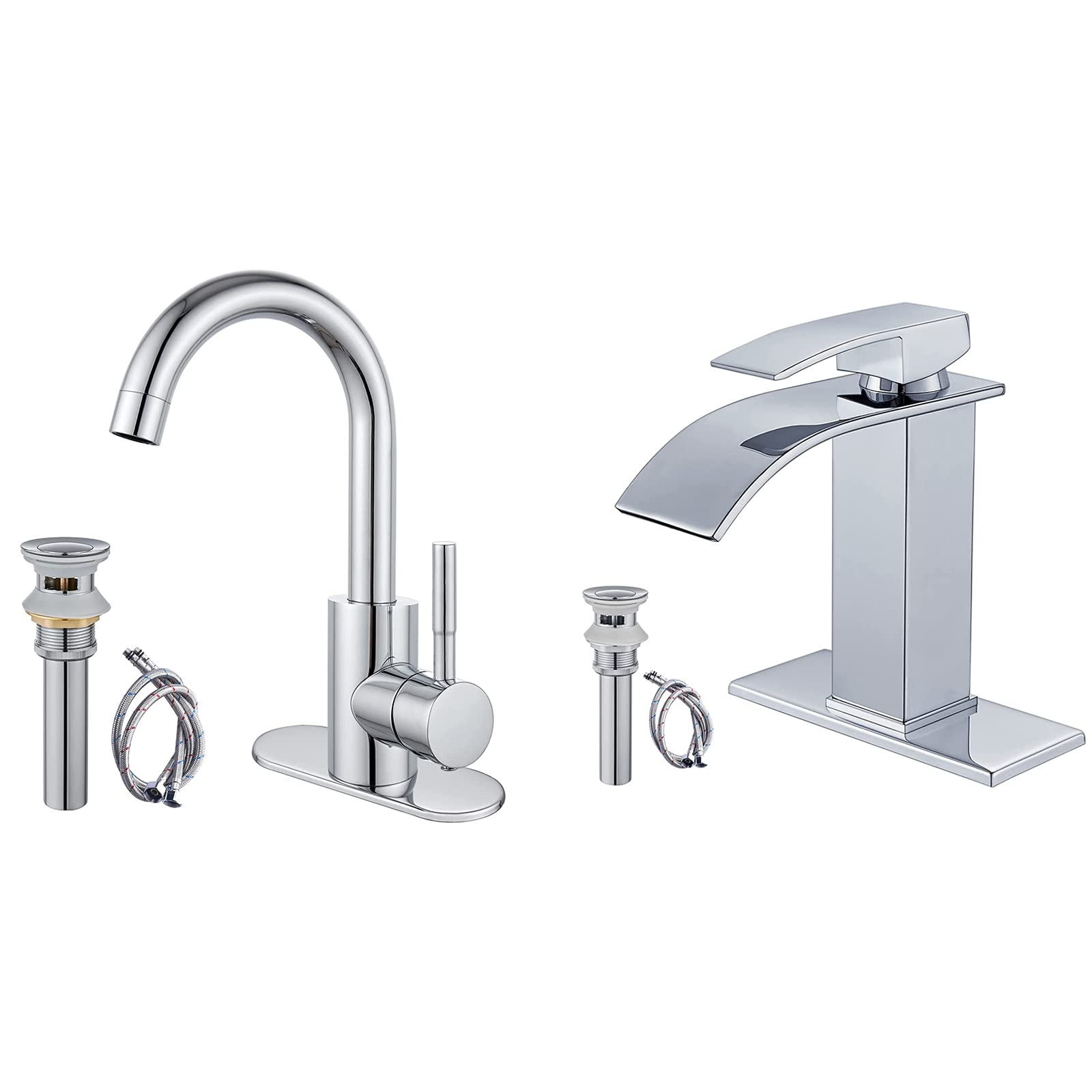 Hcfyauis Women's Waterfall Spout Bathroom Sink Faucet Polish Chrome Single Handle Matching With Bathroom Sink Faucet Polish Chrome Deck Mounted