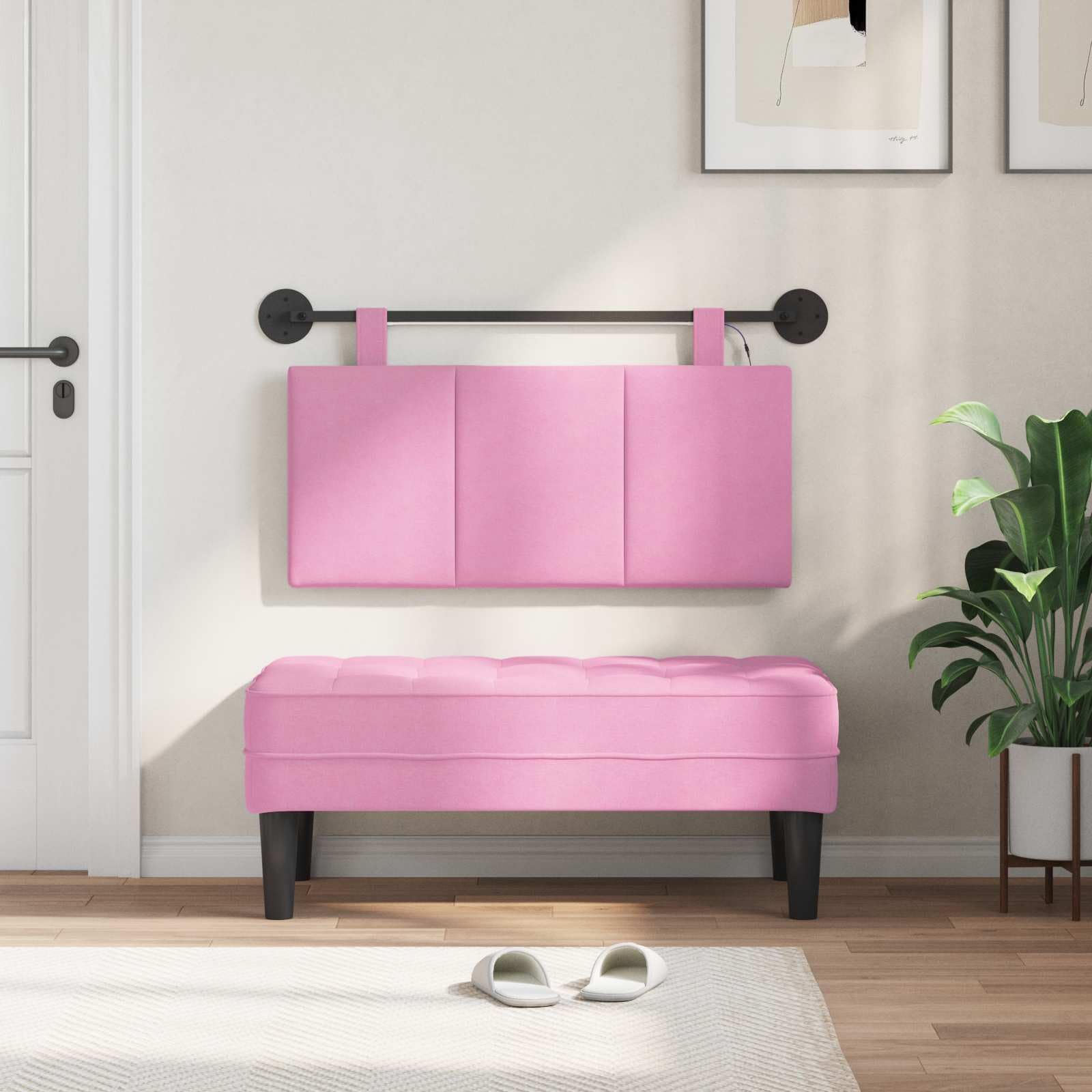 Cabecero colgante con luz LED de tela rosa, 90 x 55 x 5 cm, fijación a la pared, correas extraíbles, panel acolchado para dormitorio, habitación de invitados, habitación juvenil, hotel