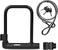 Cadeado de bicicleta – Trava em U para bicicleta resistente com cabo de aço de segurança de 1,5 m – Cadeados em U de bicicleta com manilha de 20 mm com chaves e suporte de montagem resistente para
