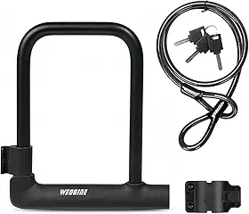 Cadeado de bicicleta – Trava em U para bicicleta resistente com cabo de aço de segurança de 1,5 m – Cadeados em U de bicicleta com manilha de 20 mm com chaves e suporte de montagem resistente para