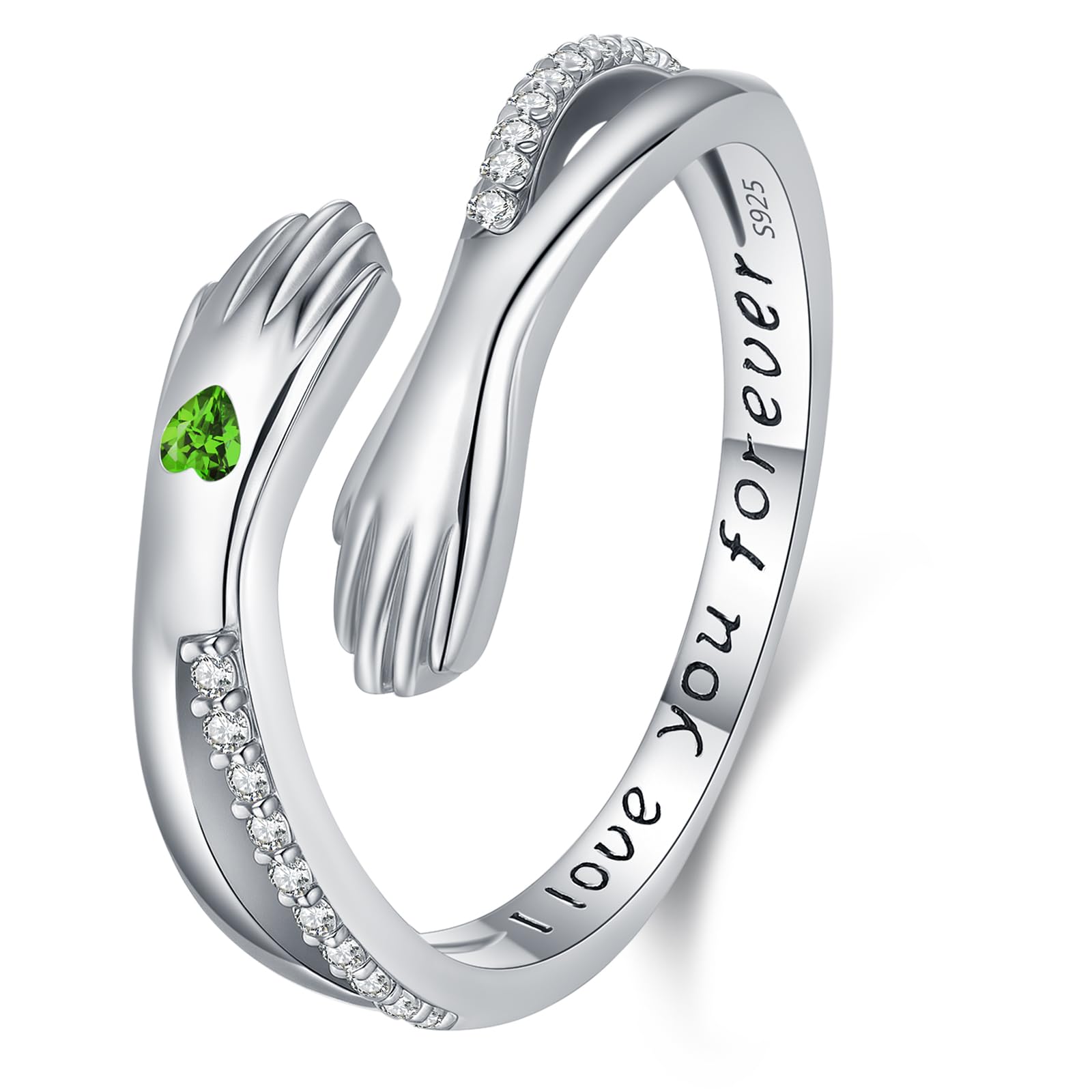 Anillo de Abrazo, Anillo de plata de ley 925 para mujer, Anillos Piedra de Nacimiento y Anillas Ajustables, Anillos partido Regalos de Joyería para madres, amantes y niñas
