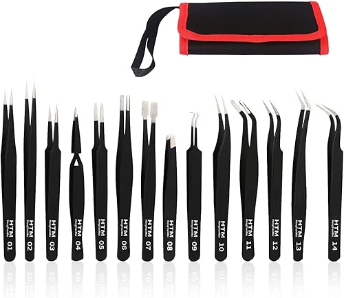 HengTianMei Juego de pinzas de precisión, juego de pinzas de acero inoxidable antiestáticas ESD para manualidades, joyería, electrónica, trabajo de