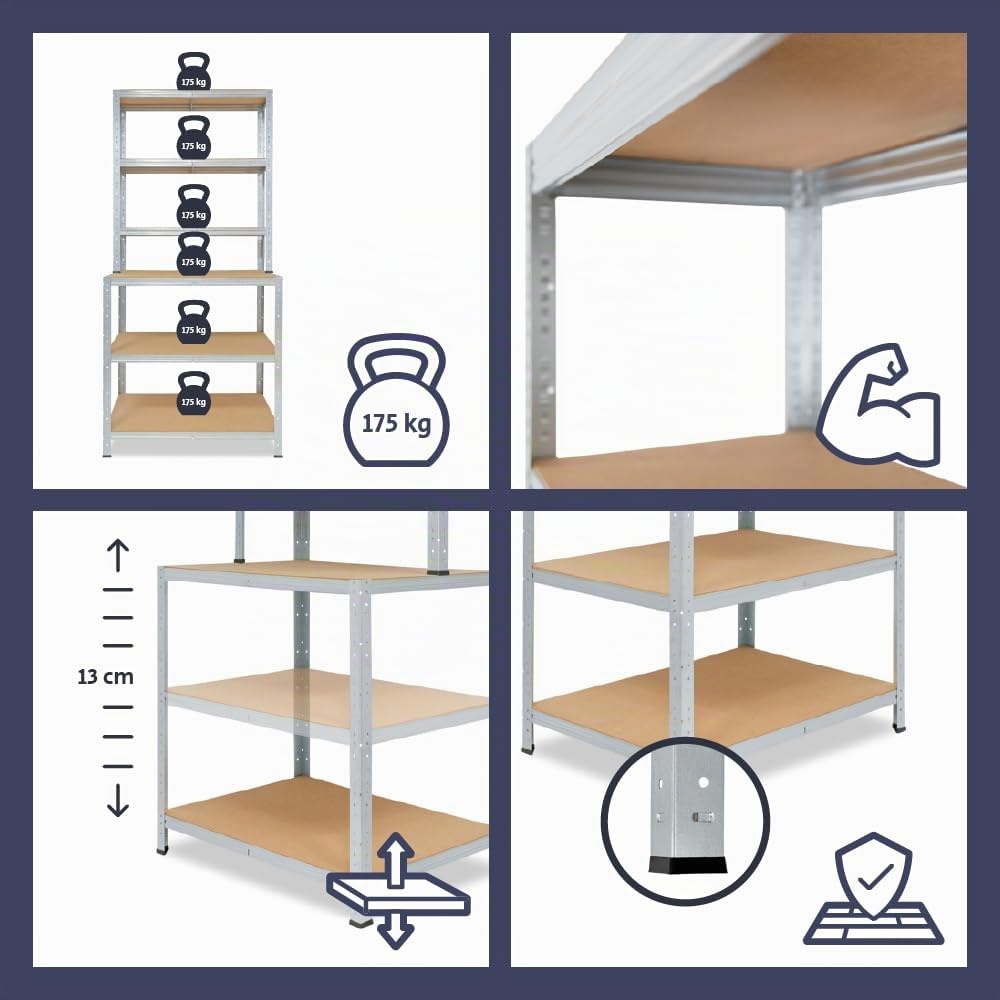 shelfplaza® 190x80x60cm Home Werkbank Regal Schwerlast verzinkt mit 6 Böden à 145kg Tragkraft/Metall Schwerlast Steckregal Schwerlastregal Stufenregal Metall Regalsystem/Regale Lagerregale