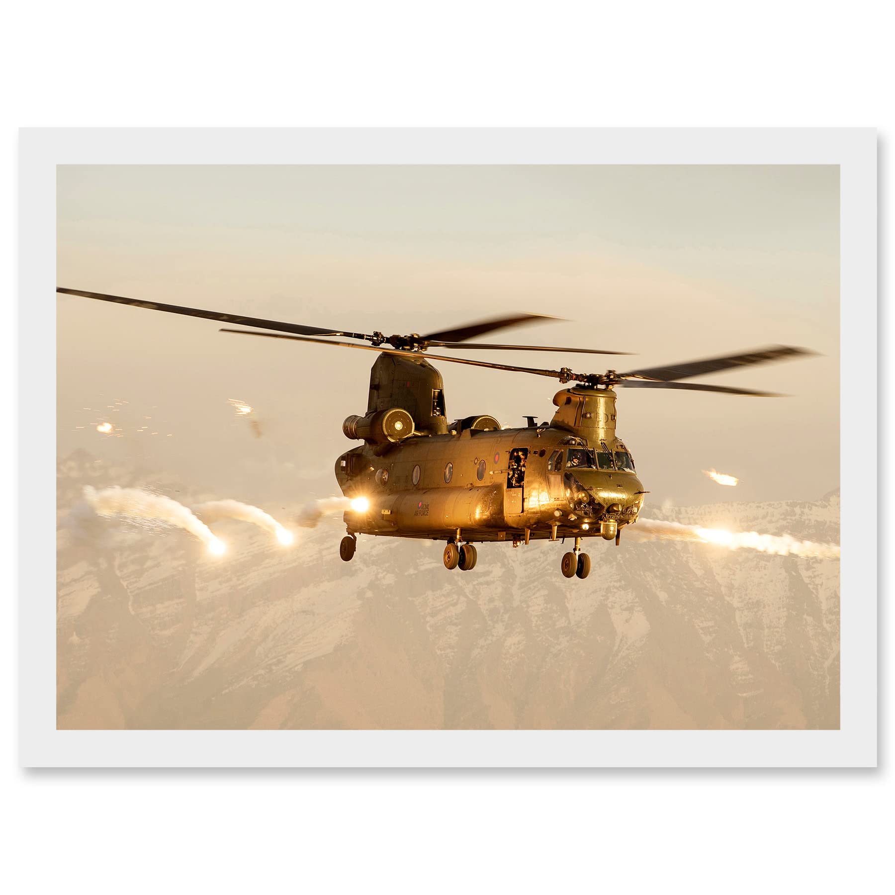 Artery8 Goddard Military UK RAF Chinook Helicopter Photo Artwork Framed Wall Art Print A4