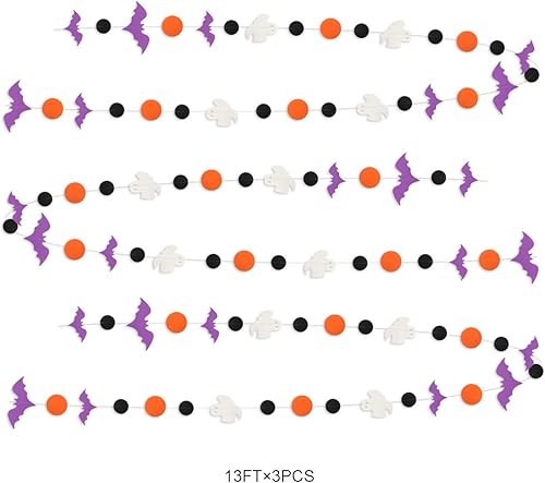 Miniatura 8 de Guirnalda de murciélagos de Halloween de 65 pies, color naranja, morado, negro, verde, neón, banderines, banderines, serpentinas, círculos de luz