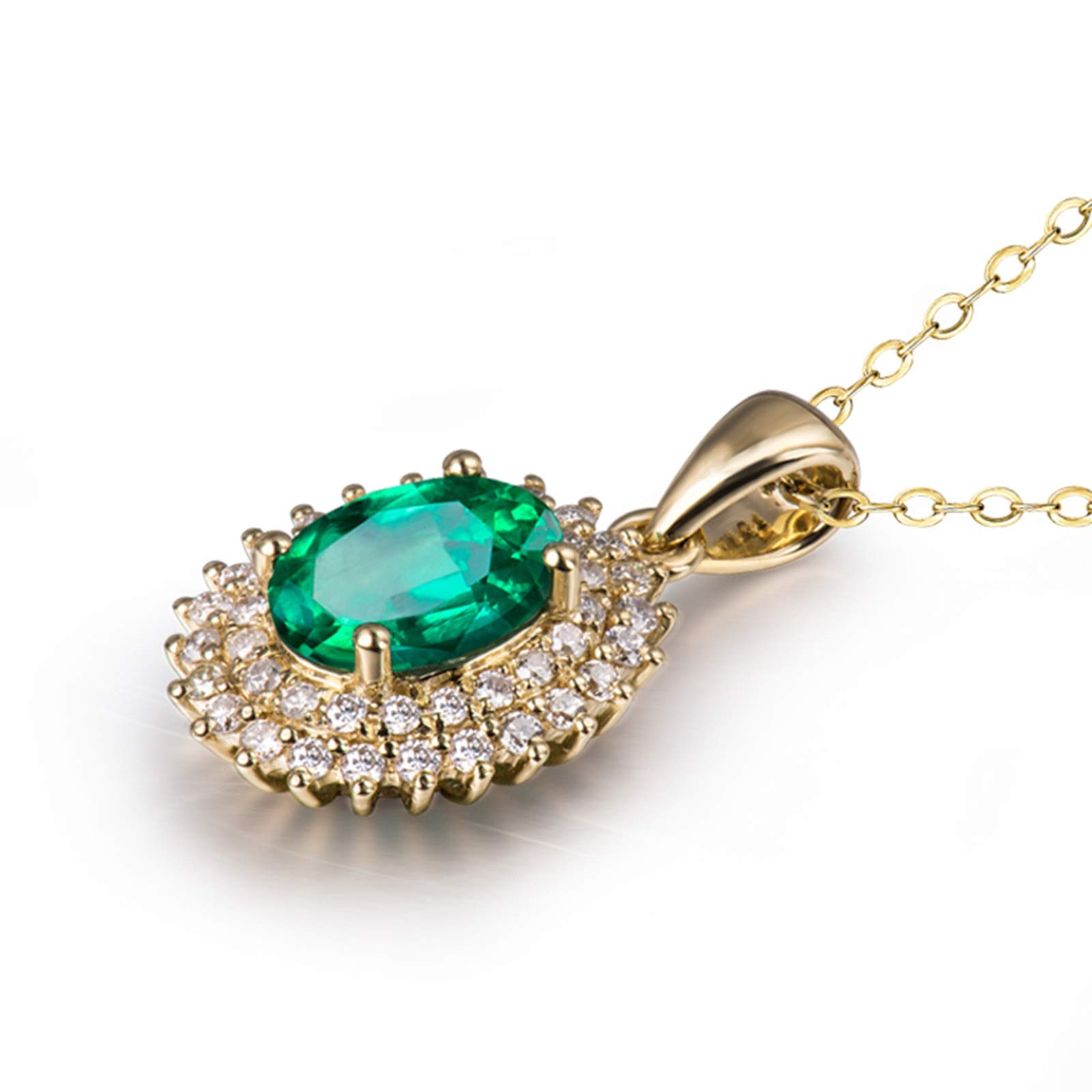 Daesar Halskette 750 Gold, Kette Damen 45CM mit Anhänger Sonnenblume mit 1.2ct Oval Smaragd Hochzeit Halskette Gold mit Diamant