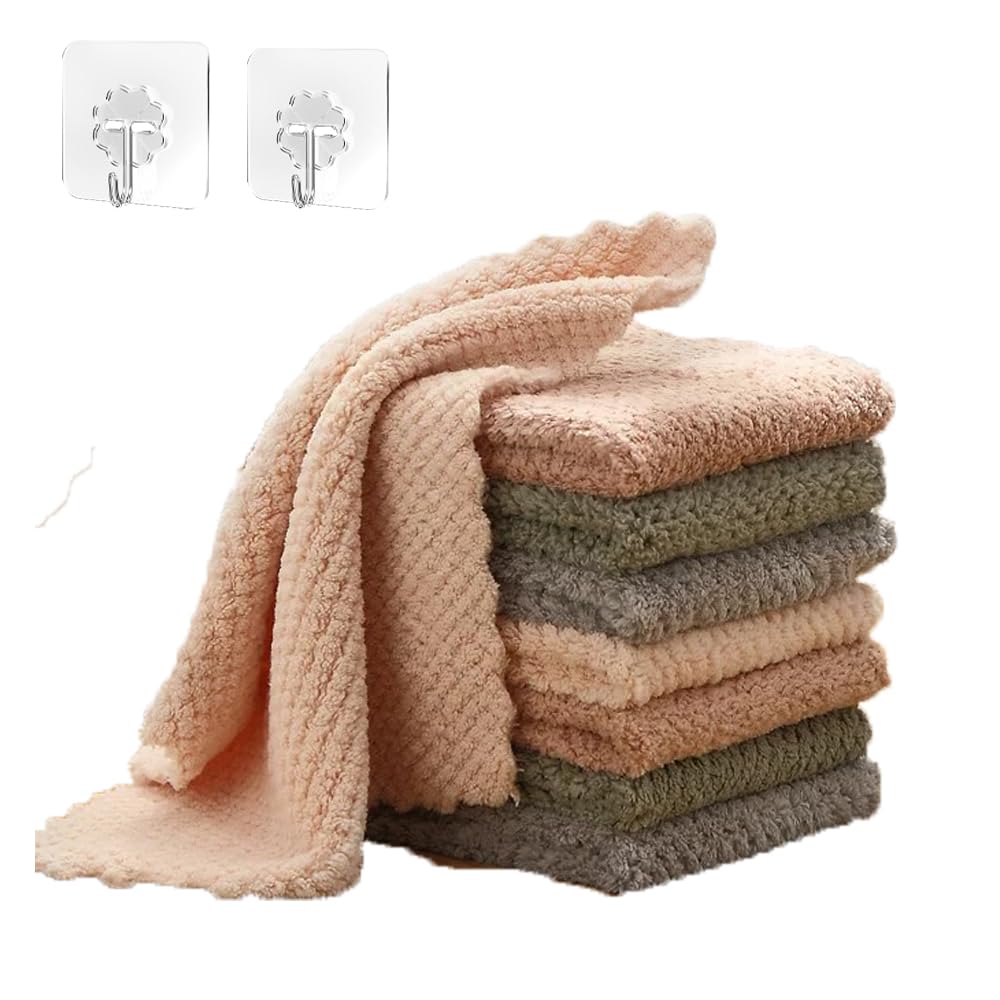 KWBLWF Microfiber Kitchen Towels, Premium Coral Velvet Kitchen Dishcloths Set of 8 Pack, Super Absorbent Microfiber Dishwashing & Cleaning Cloths for Drying Dishes, Windows & Countertops