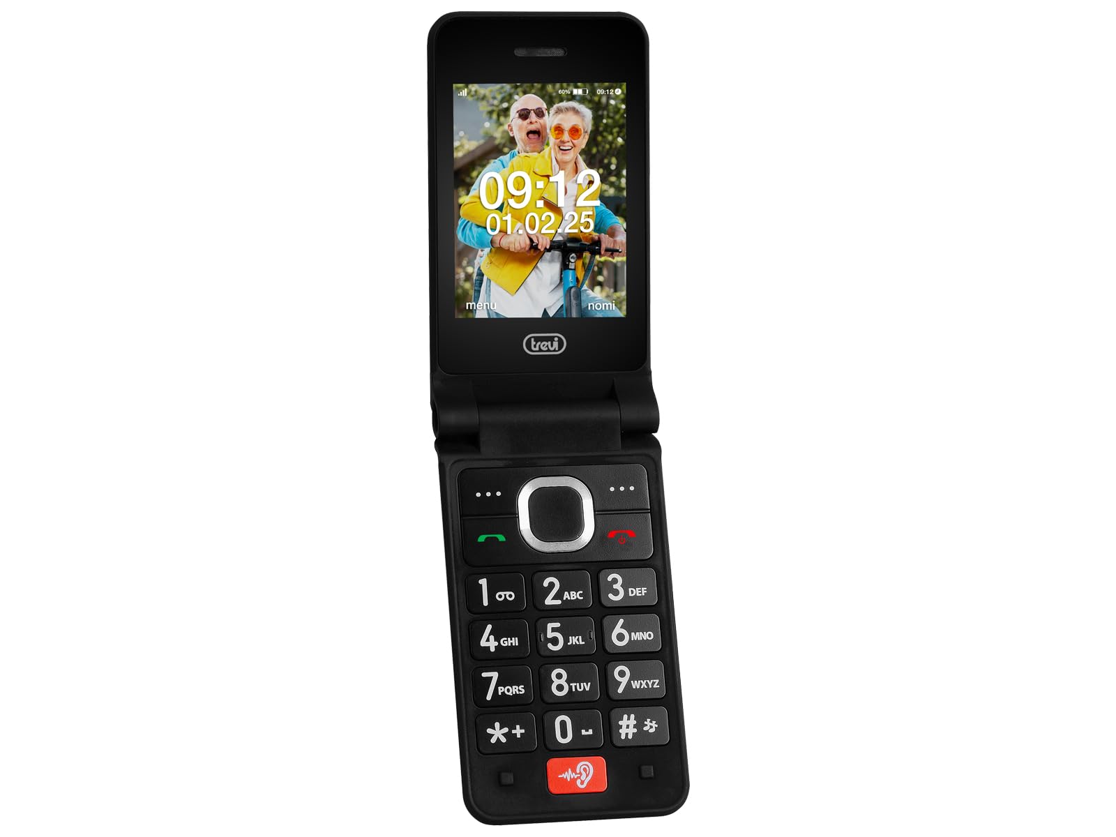 Trevi FLEX PLUS 95 4G Senior Phone a Conchiglia 4G con Doppio Display, Tasti Grandi Retroilluminati, Tasto SOS, Base di Ricarica USB-C, Cellulare Facile per Anziani con Funzioni Multimediali
