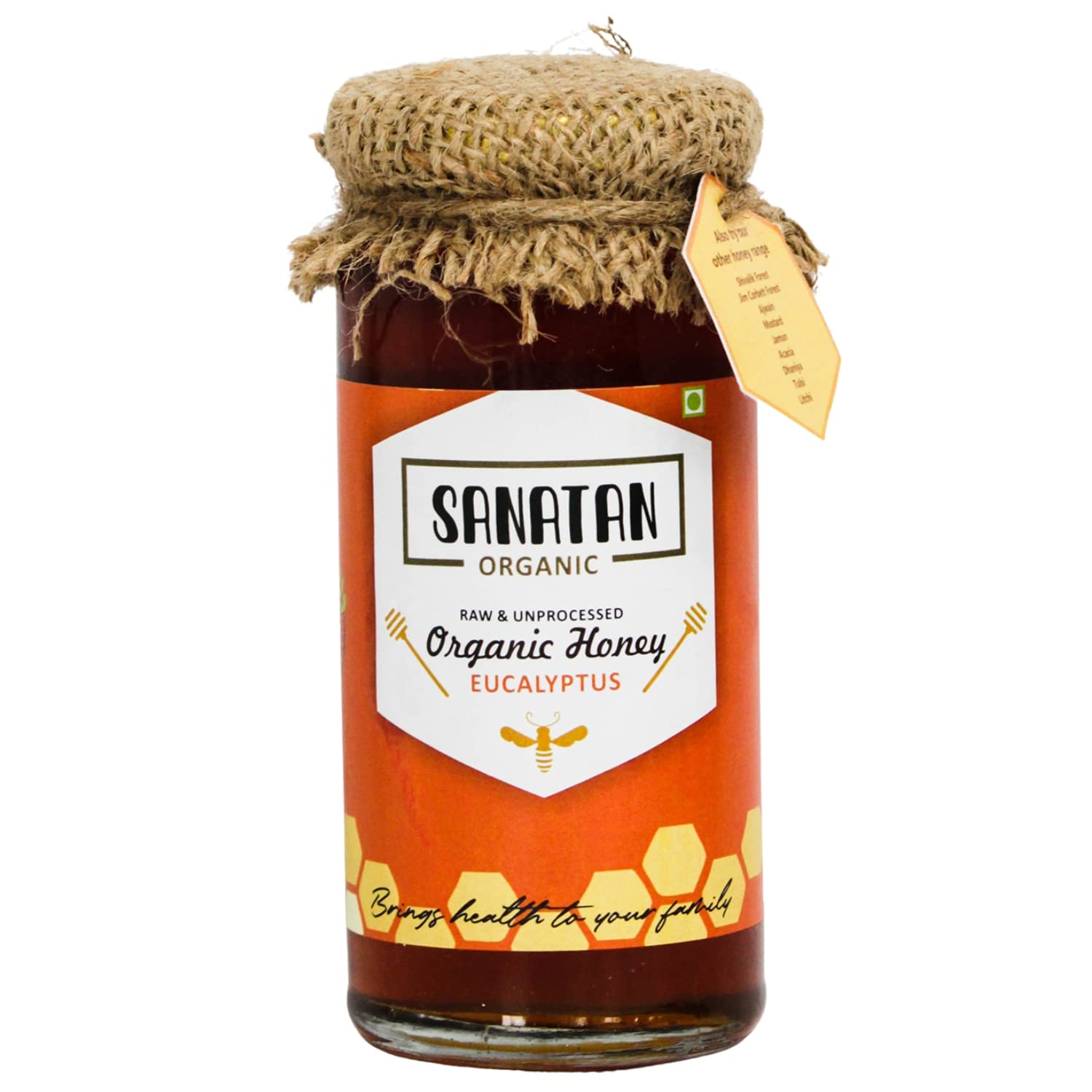 Sanatan Organic 100% raw Unprocessed and Unfiltered Mono Flora Eucalyptus Honey|Un-Heated|Lab Tested|No Added Sugar|100% Pure and Natural | cures cold flu with Antioxidant nature -250g× 2 Glass Jar