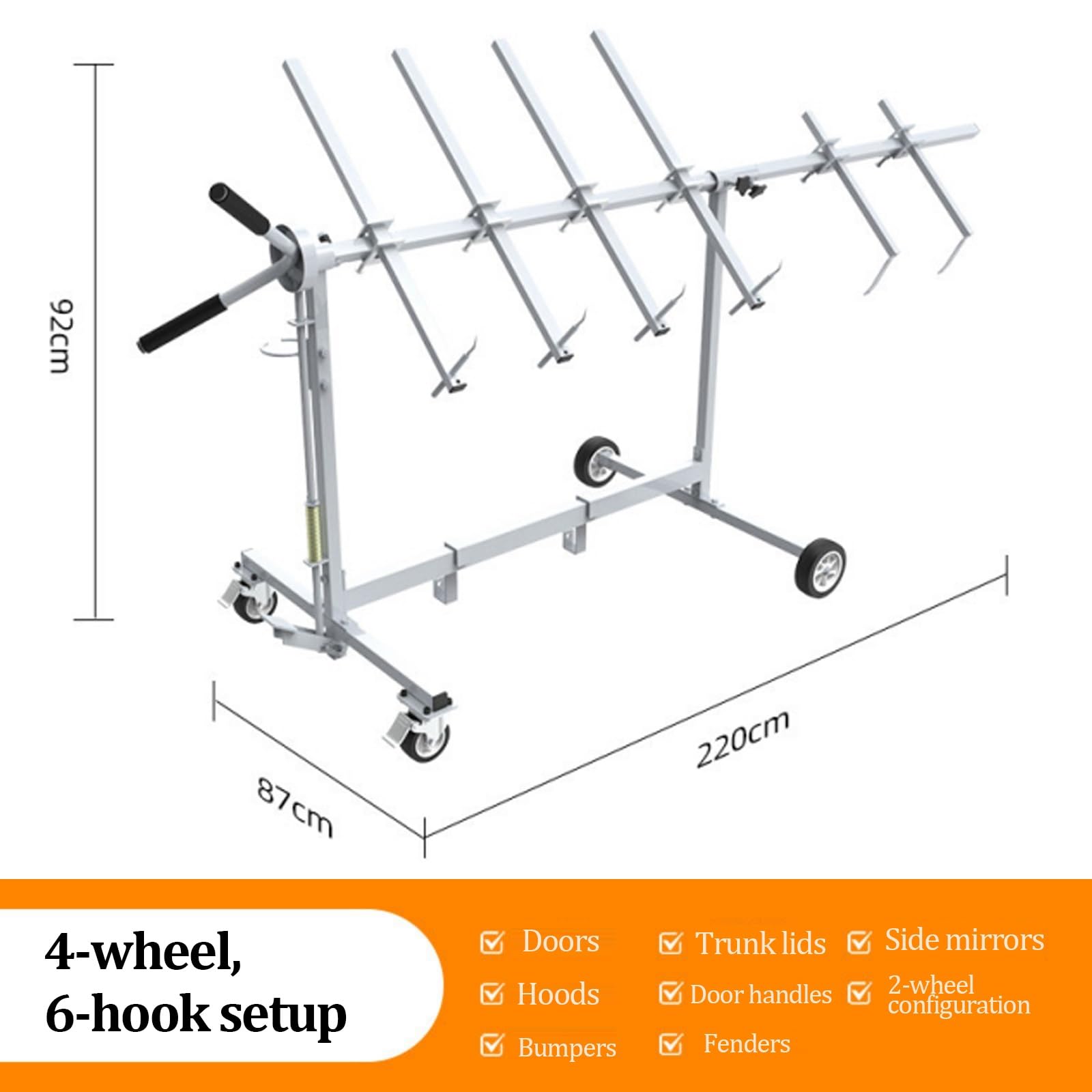 Lackierständer, Universal-Lackierständer mit Trockenfunktion | Verstellbarer Auto-Stoßstangenständer mit 4 Rollen und 6 Haken, multifunktionaler Lackierständer