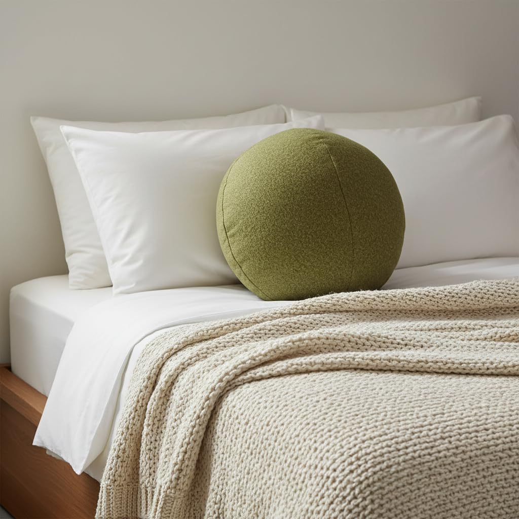 Howard Elliott Collection Qiviut Round Decorative Throw Pillow with Sewn Closure, Polyester Fabric Cushion with Poly Filled Insert for Sofa or Bed Accent, 12x12x12 Inch, Green