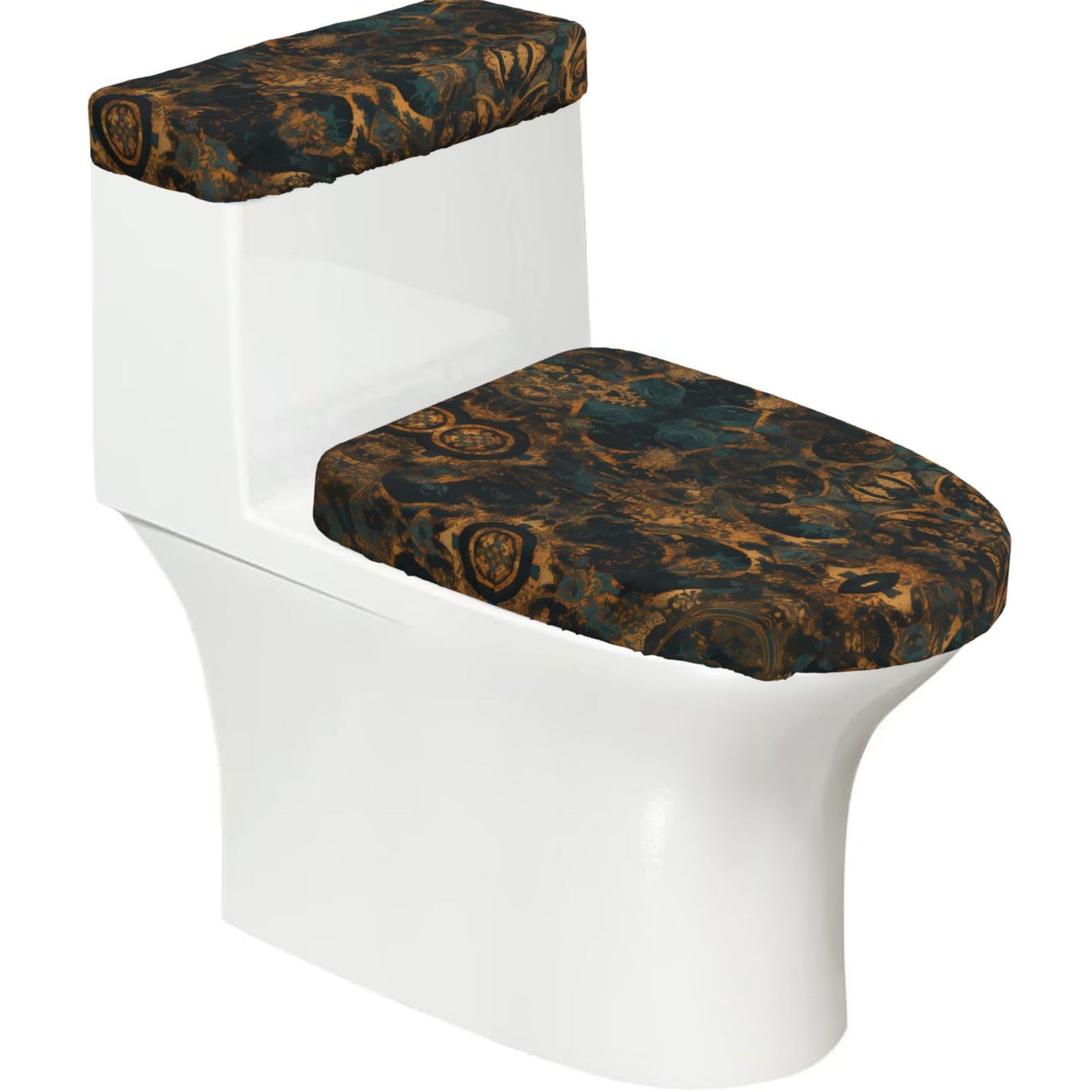 Wzycwb Black Ancient Totems 2-Piece Toilet Seat Cover Set With Tank Lid, Elastic Fit For U-Shape & Elongated Toilets, Bathroom Decor, Housewarming Gift