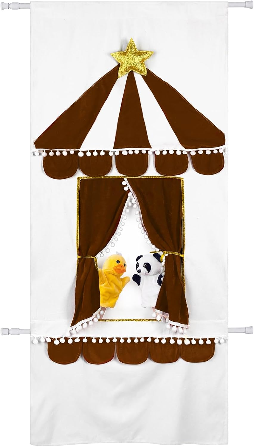 Doorway Puppet Theater with 2 Adjustable Rods, Brown