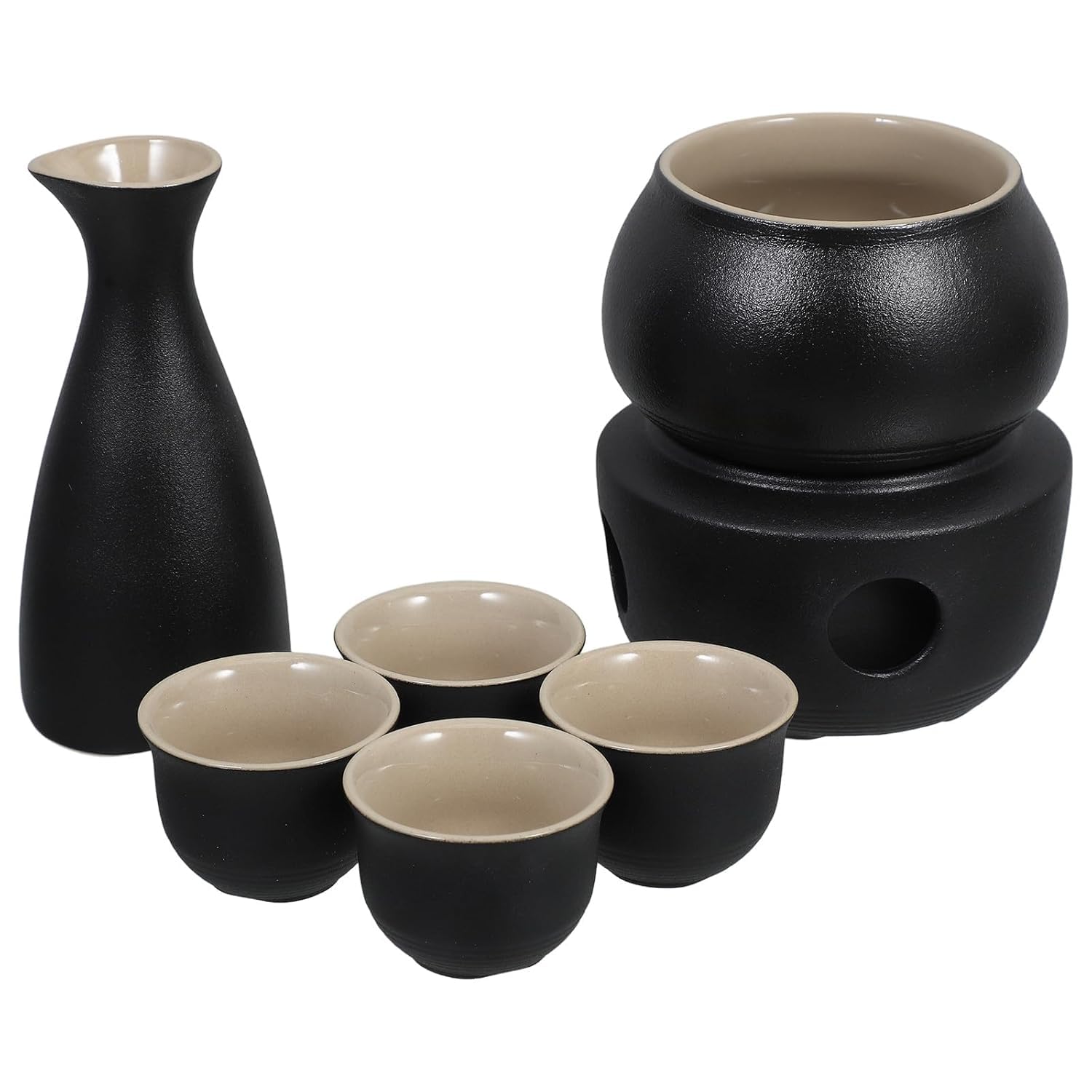 Juego de sake japonés de cerámica con calentador de velas para licor caliente tradicional