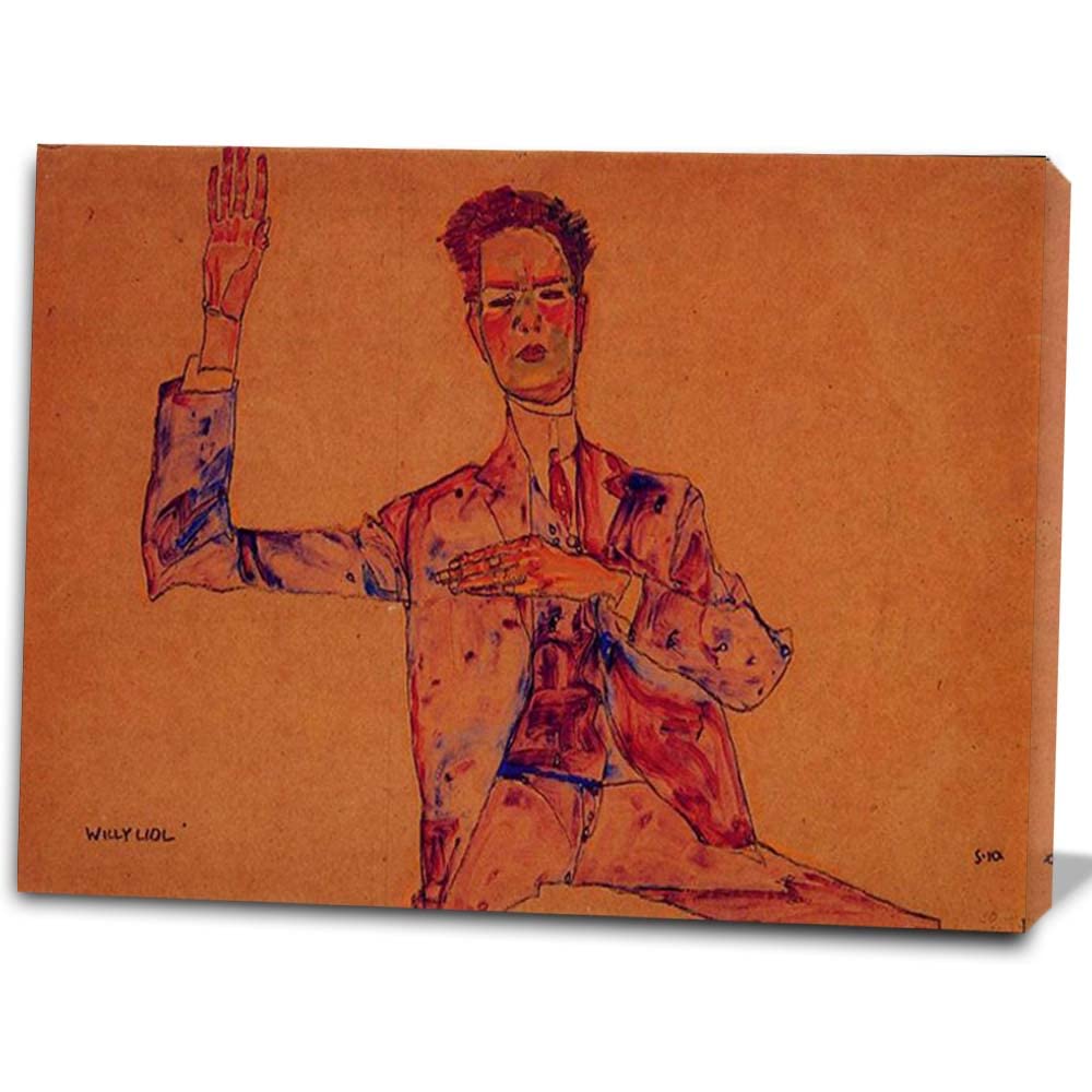 FYLUCKYEgon Schiele《Willy Lidl》Canvas Wall Art Abstract Pictures Famous Oil Paintings Reproduction Modern Stretched and Framed Giclee Pictures for Living Room(Framed,85x110cm 33x43In)
