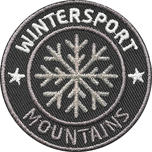 2 x Wintersport Patch hochwertig gestickt 55 mm silber metallic/Berge...