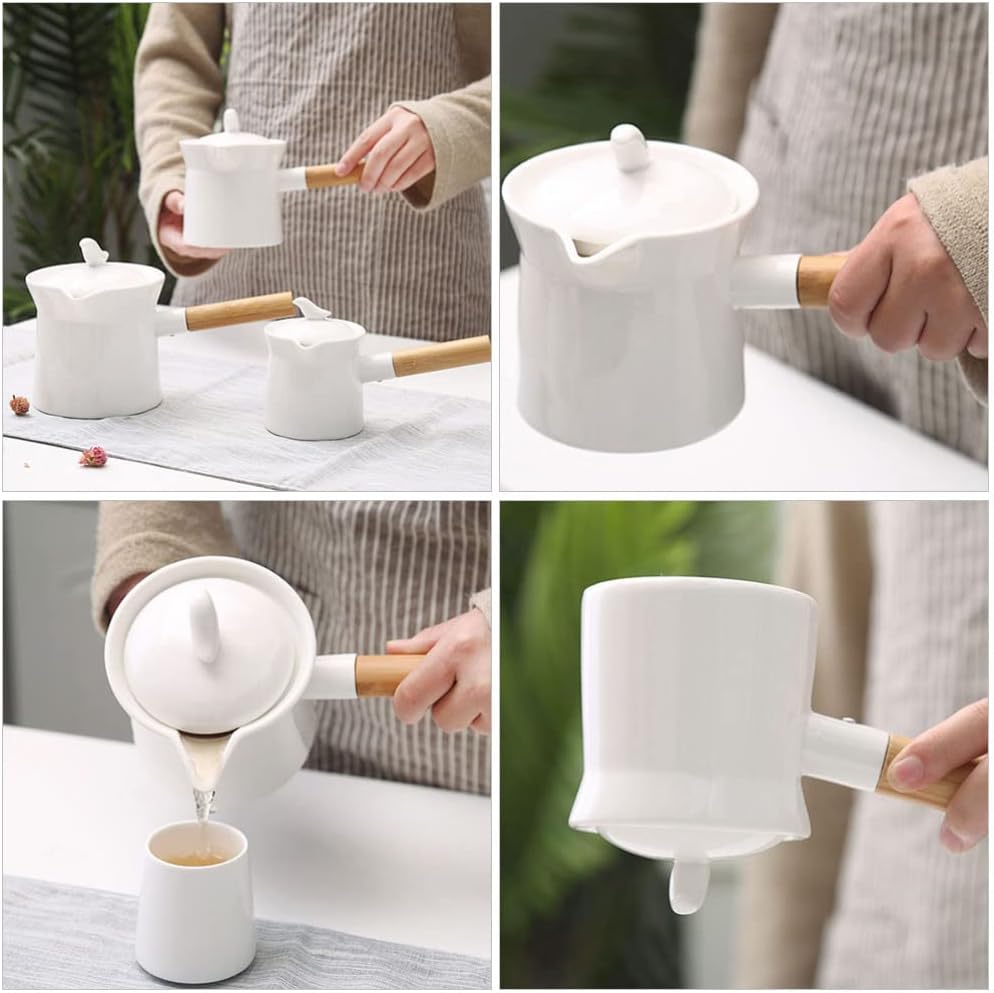 Mini Ceramic Pan Wooden Handle Butter Warmer for Sauces Gravies and Easy to Clean and Store for Melting and More