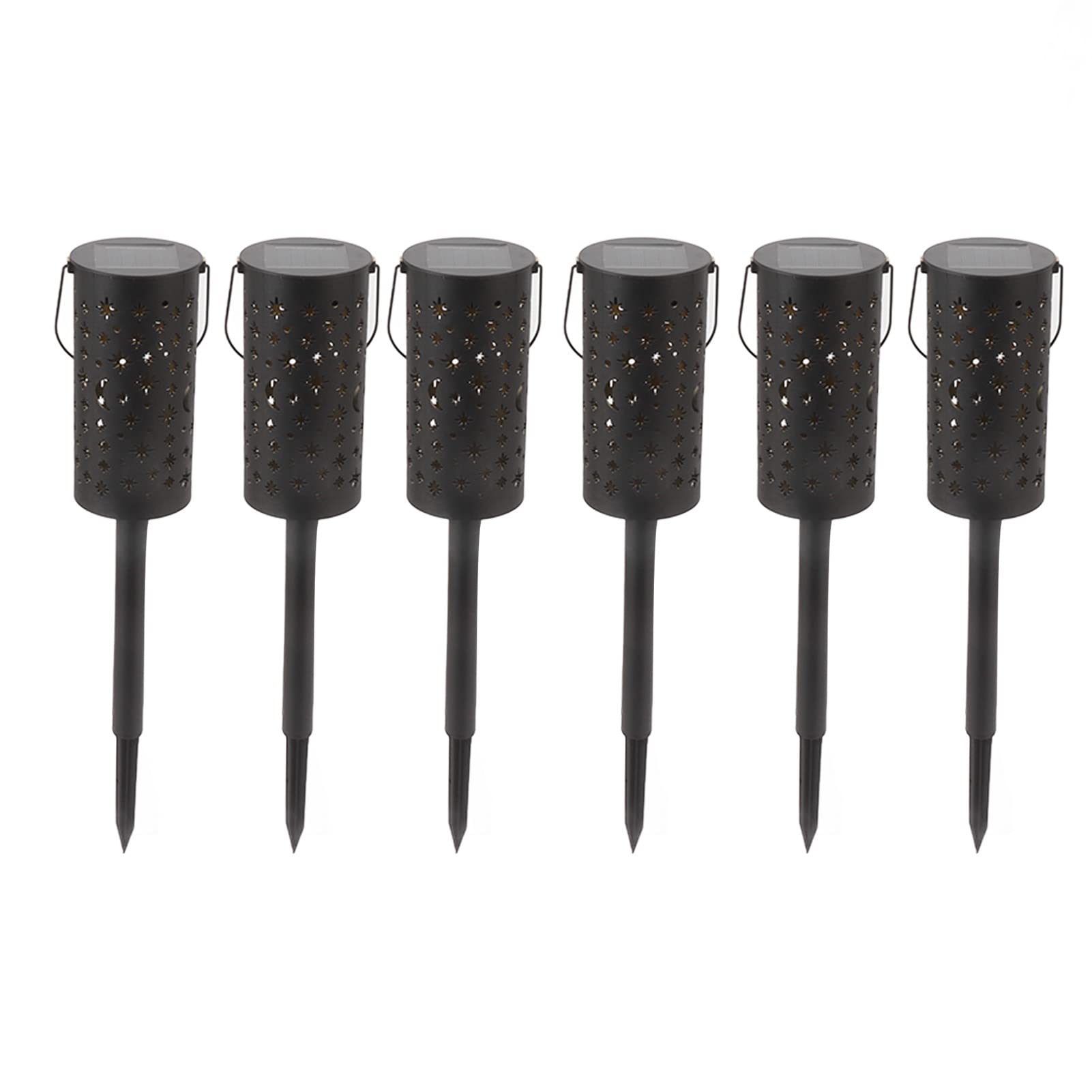 6pcs Solar Pathway Lights Moon Star Hollow Out Solar Garden Lights Wasserdichte Landschaftslichter mit Gartenpfahl Outdoor-Rasen-Patio-Gehweg