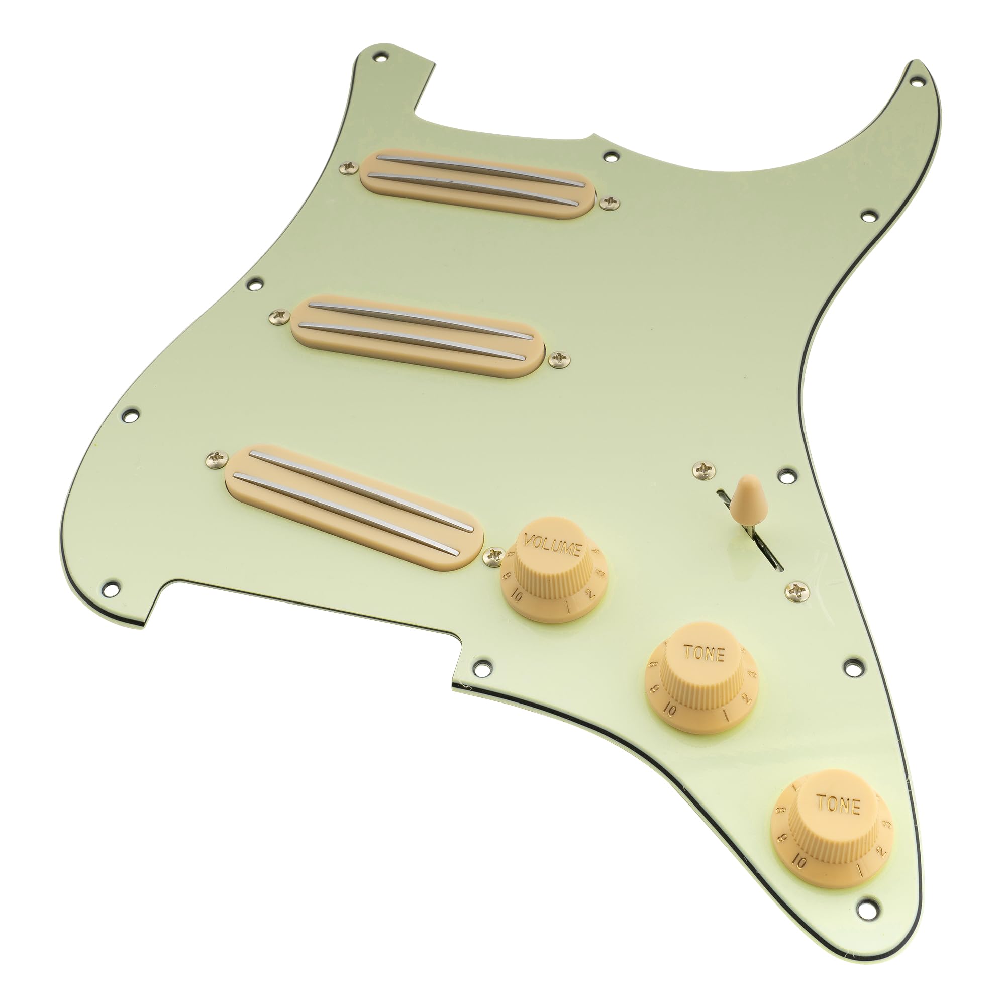 Musiclily Basic ST-SSS Vorverdrahtetes Schlagbrett Pre-Wired Loaded Pickguard mit Keramik Mini Rail Humbucker Tonabnehmer Set für Strat Style E-Gitarre, 3-lagig Mint Green