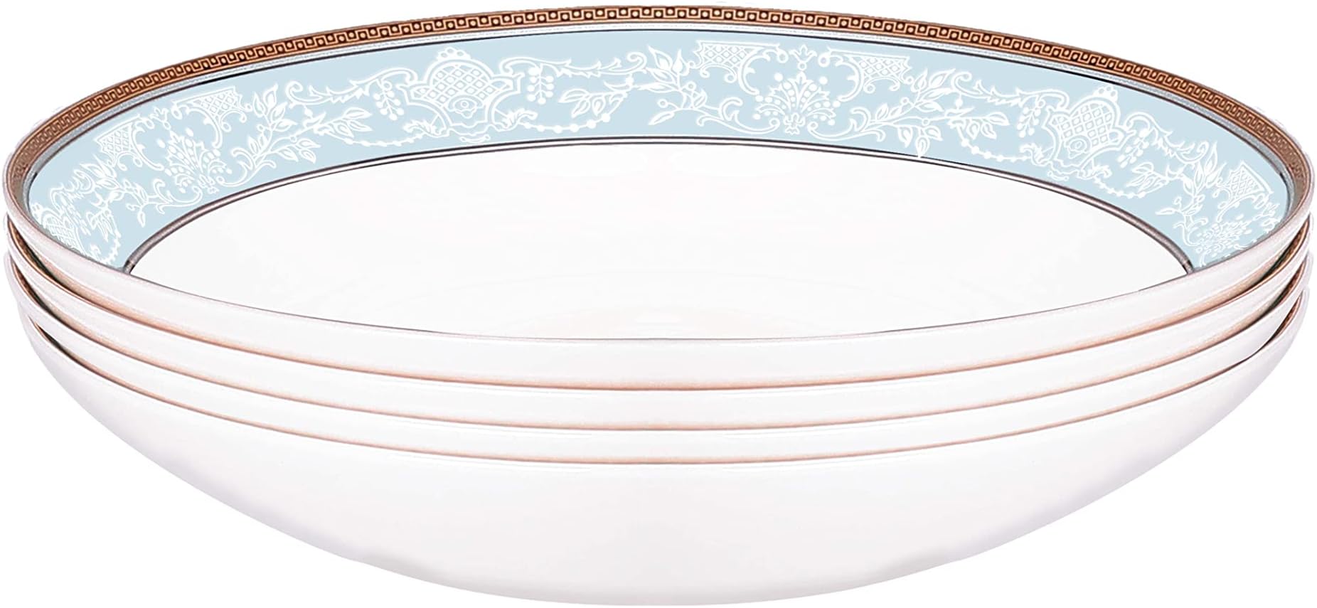 WPSLNWO Bone China Dinnerware Set with Cyan Embossed Pattern, Can be Used as Soup Plate, Fruit Plate, Rice Plate, Pasta Plate (8.5 inch Fruit Plate, Cyan-Blue)