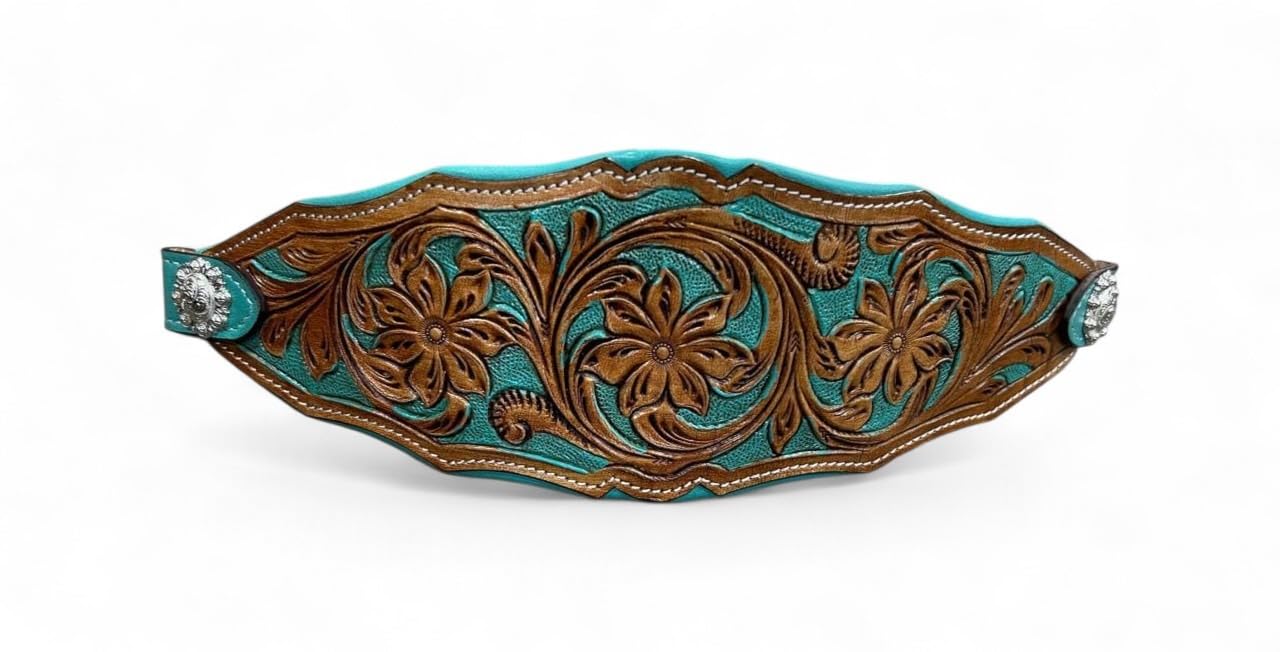 Majestic Ally Western Horse Bronc Halfter, türkis, gepolstertes Leder-Reithalfter, Antik-Finish, gedrehtes Blumendesign, verstellbares Nylon