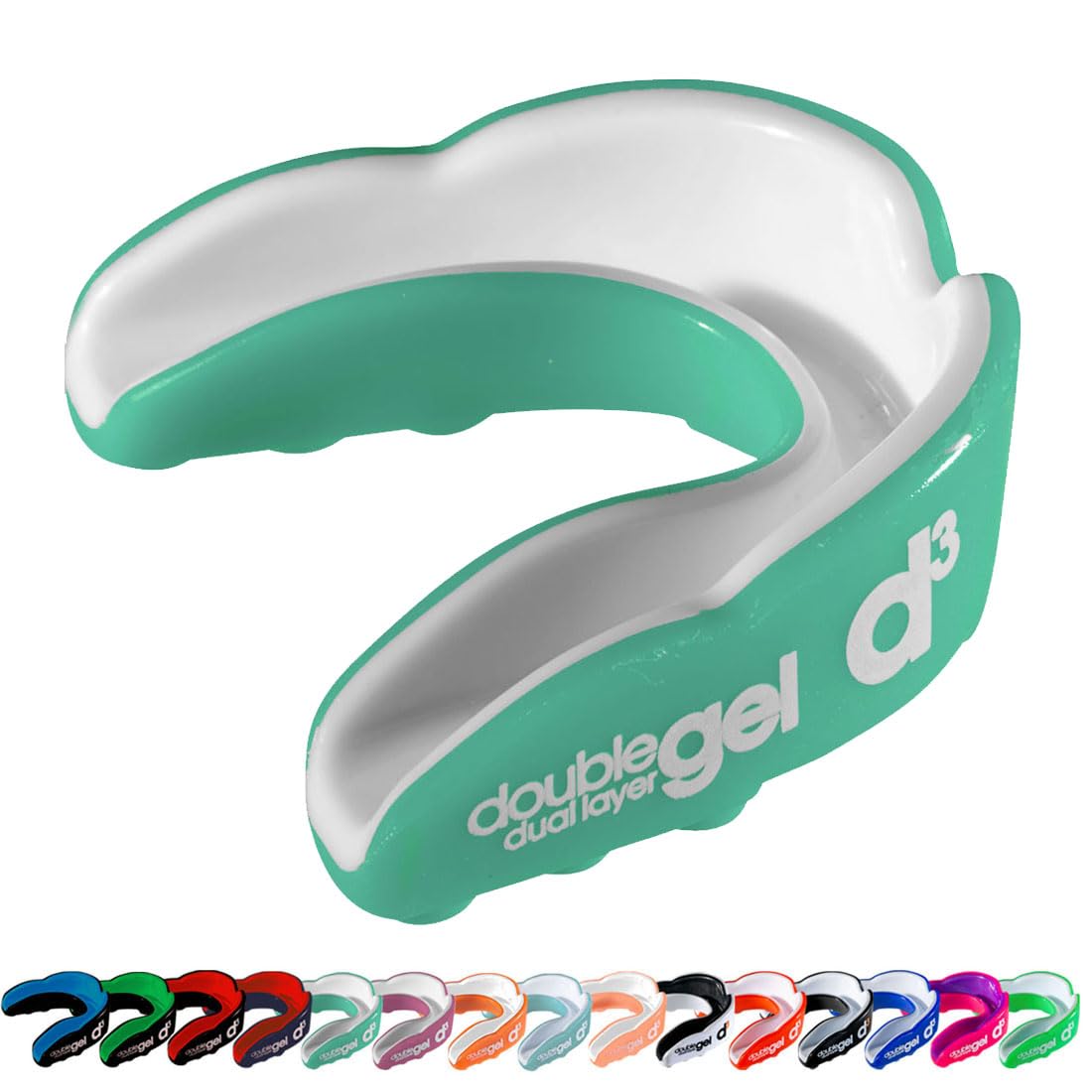 d3 Double Gel Mouthguard wth Case (Mint Green/White, Adult (12+)) Gum Shield for Boxing, MMA, Contact Sports, Rugby, Martial Arts, Judo, Karate, Hockey