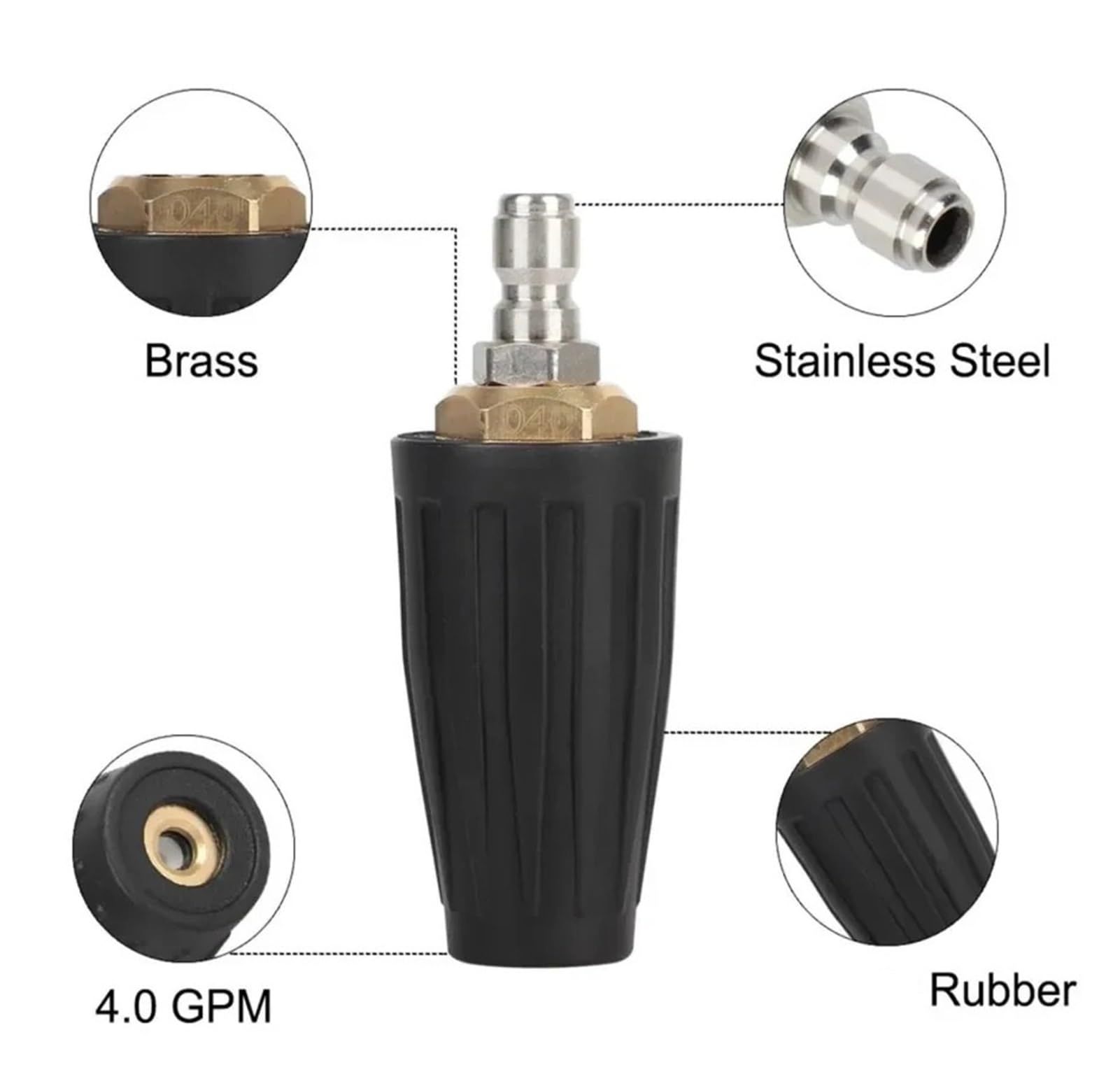 Turbodysza myjki ciśnieniowej, szybkozłącze 1/4", 4000 PSI, kryza 3,0–6,0 GPM Obrotowa mosiężna dysza do skutecznego czyszczenia betonu, cegieł, łodzi i podłóg garażowych(5.5gpm)