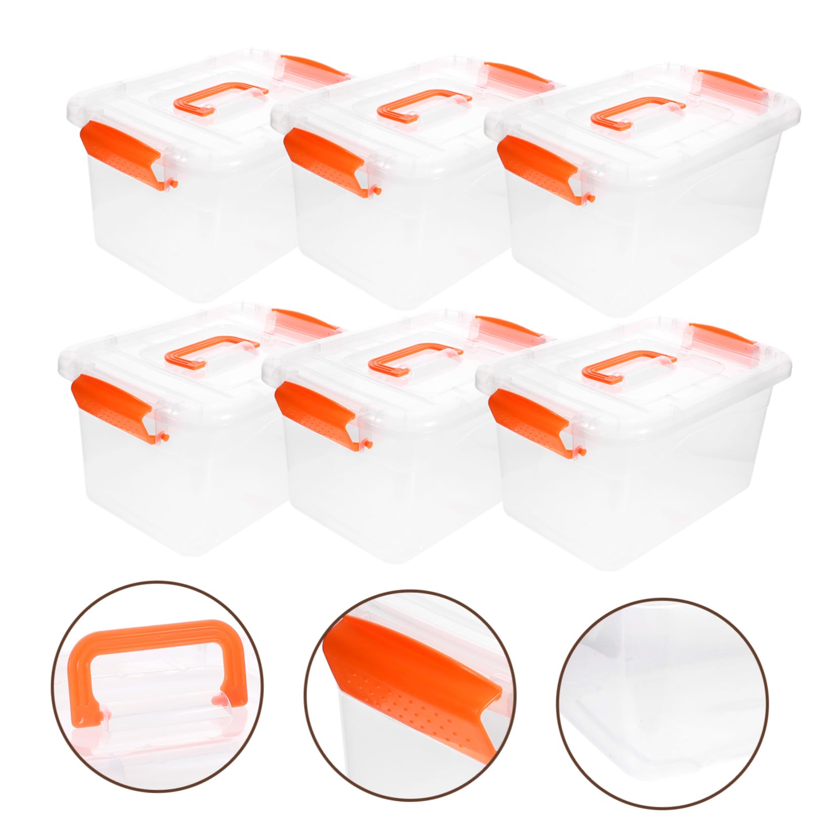 6 Cajas de Almacenamiento Transparentes Organizadores Portátiles de 3 Litros Tapa y Asas en Material Pp y Abs Hogar