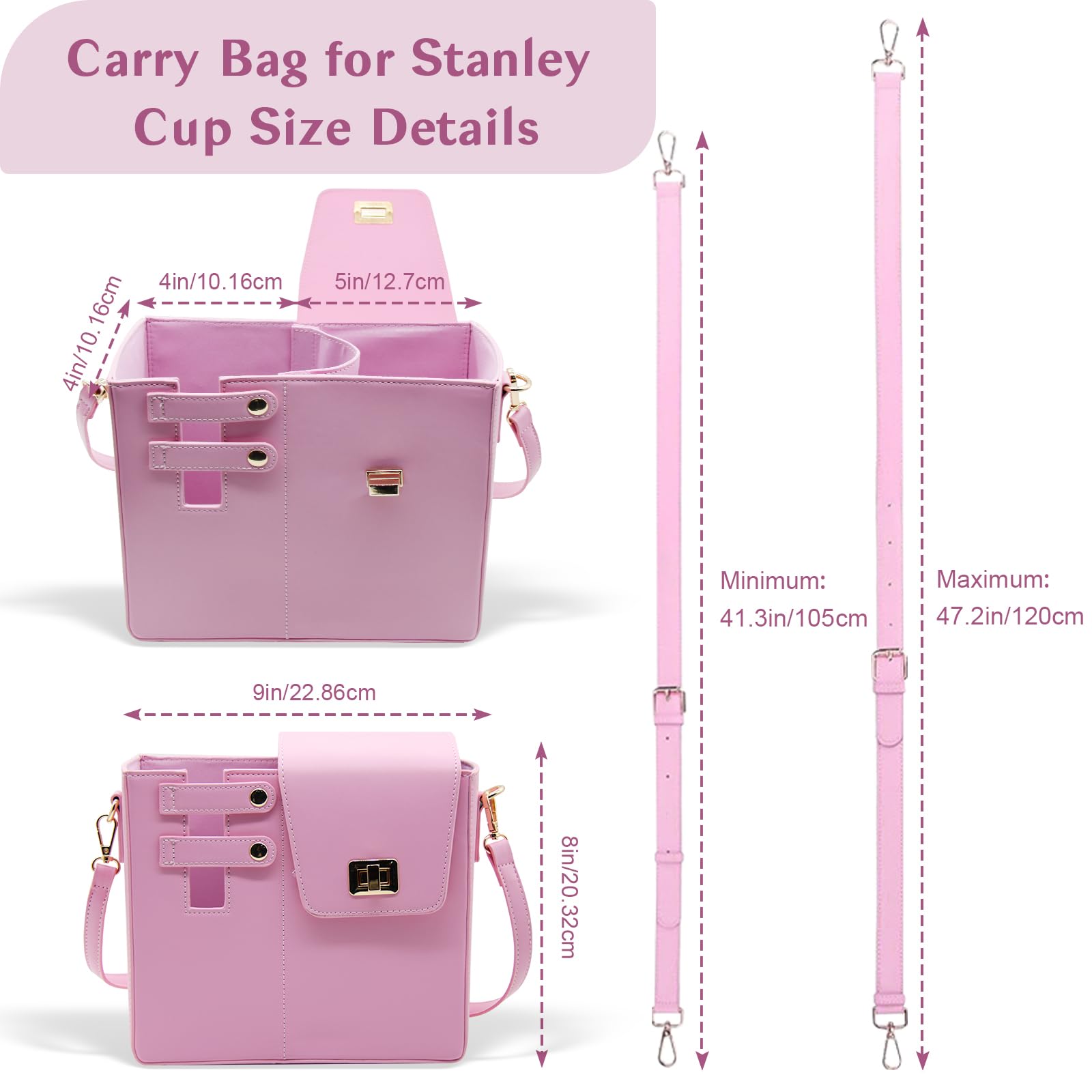 Tasche für Stanley Cup Handtasche Zubehör für Stanley Cup Tragbare Wasserflasche Crossbody Bag Trinkflaschentasche mit Schulter für Outdoor Reisen (Rosa)