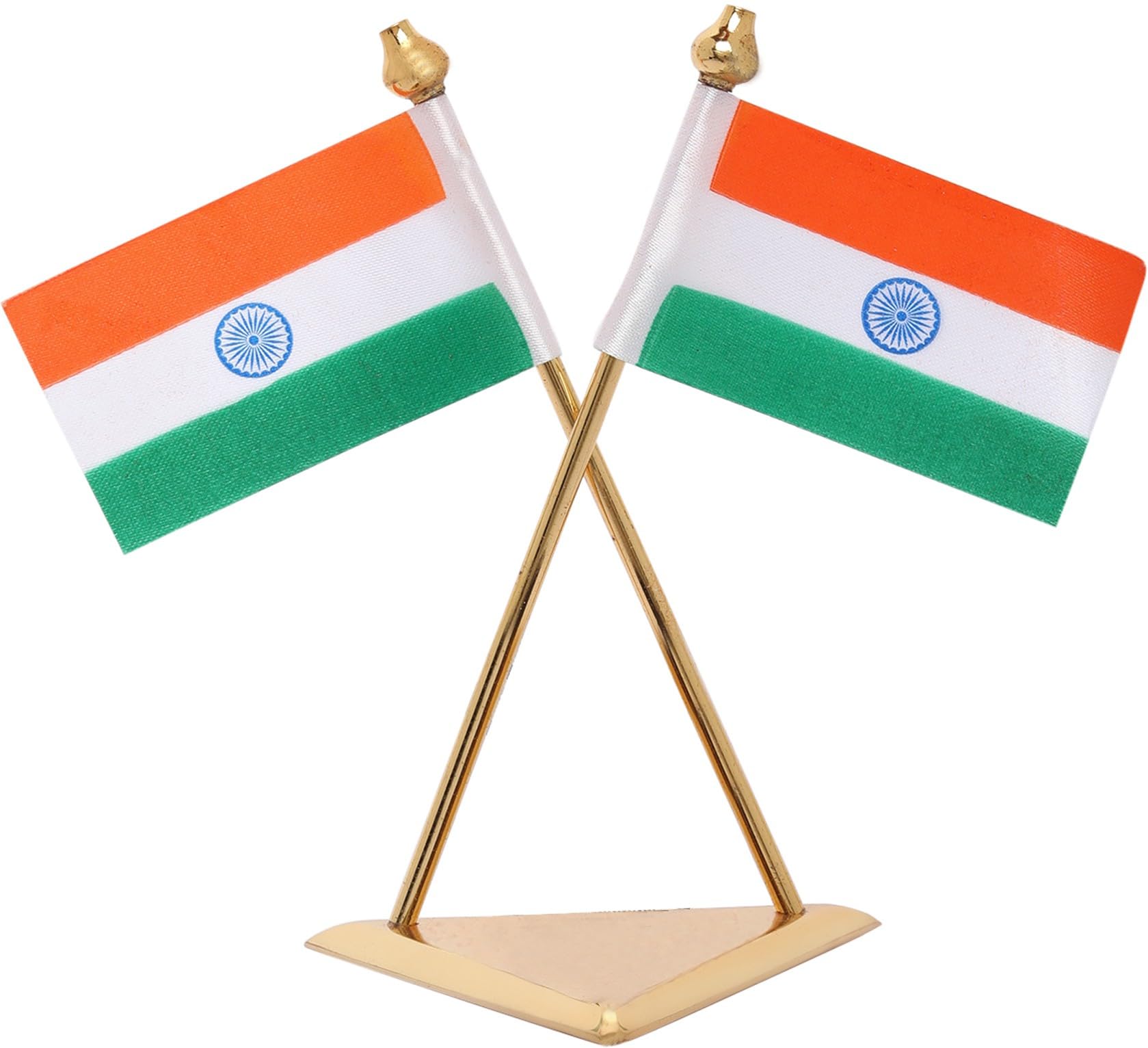 VOILA Premium Brass Triangle Base Indian Flag for Car Dashboard Interior Desk Decoration and Office Table Decoration