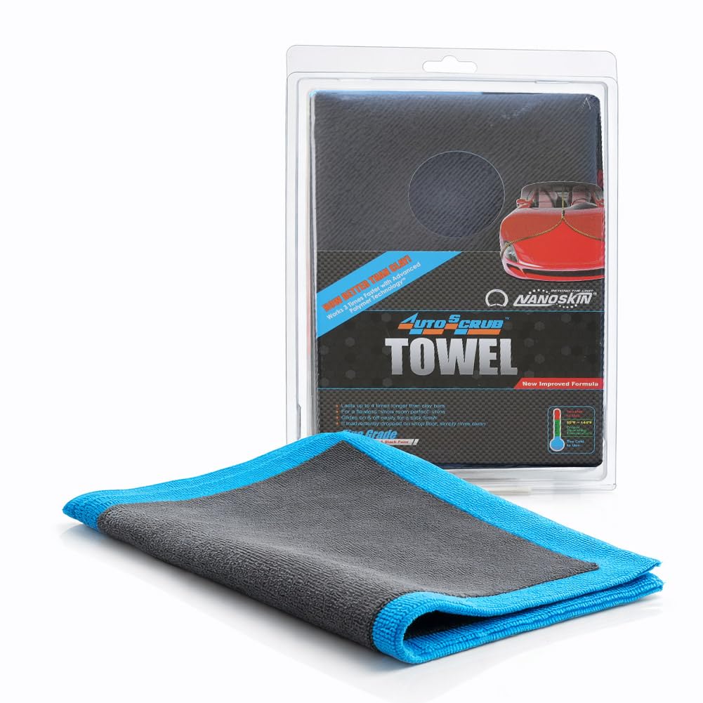 Nanoskin AS-009 AUTOSCRUB Surface Prep Towel Fine Grade- Patented Clay Bar Replacement Tool to Remove Embedded Contaminants Before Wax & Coating | Safe for Painted Surface, Glass, Blue, 12" x 12"