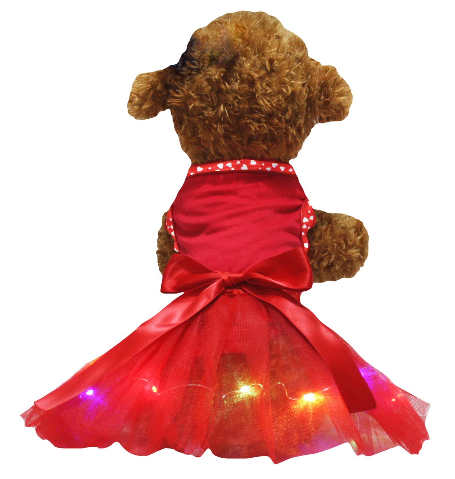 Petitebelle Plain Shirt LED Light Tutu Puppy Dog Dress (Red/Red(2), X-Large)