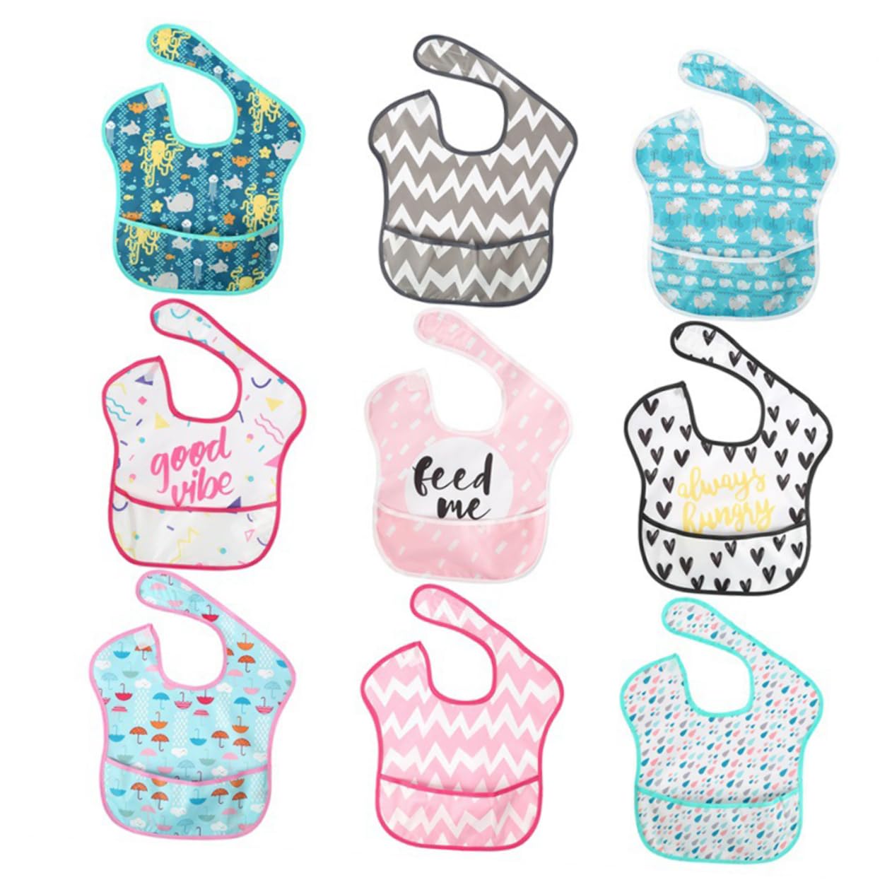 UPKOCH 9piezas Baberos Impermeables Para Bebés De Diseño De Cartoon y De Usar Para Comidas y Bebés Material y Lavable