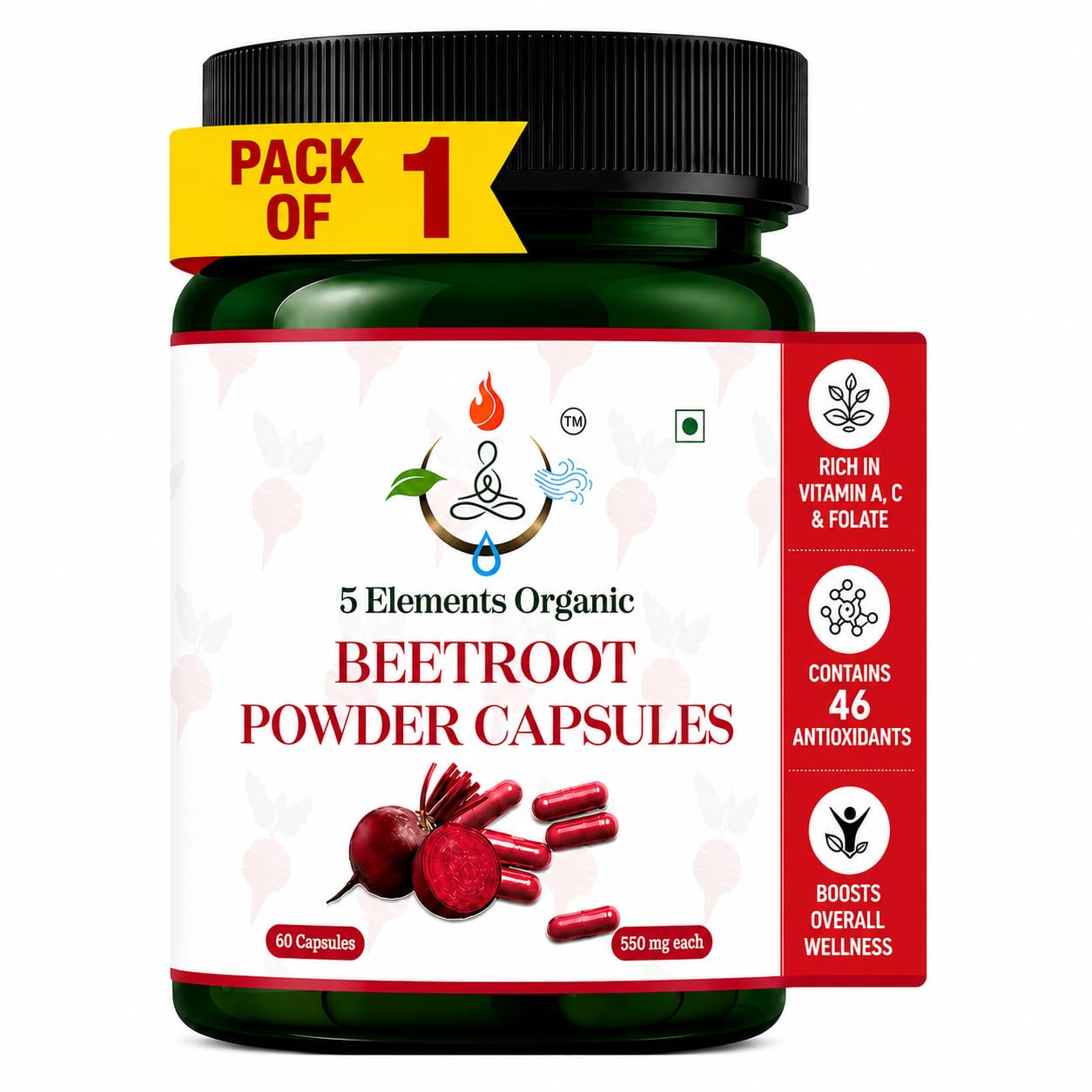 Beetroot Capsules for Men & Women | Concentrated Beetroot Extract Supplement | Natural Nitric Oxide Support | Energy, Endurance & Daily Wellness | 60 Capsules-image-2