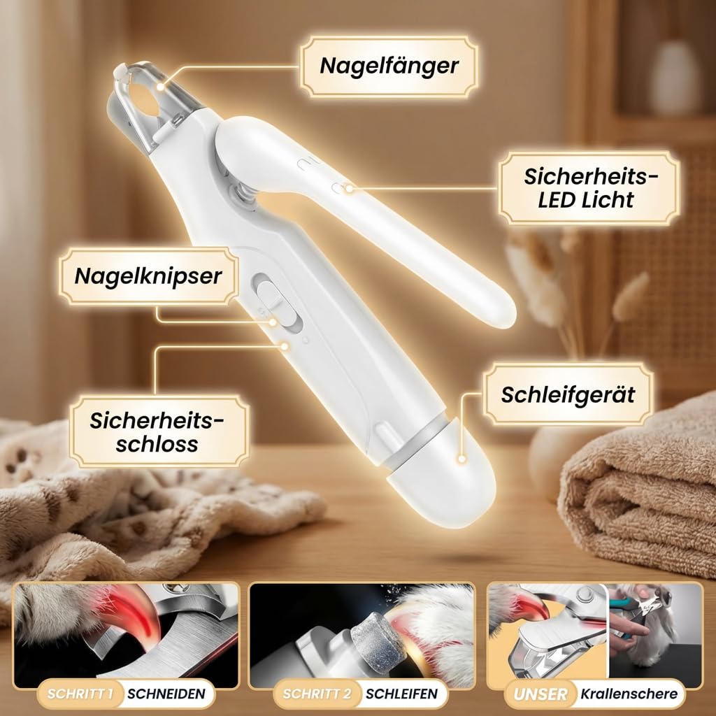 Dr.Pfoten LichtSchere Pro——Hunde Krallenpflege Werkzeug Mit LED Beleuchtung Fuer Komfortable Anwendung Im Alltag (Weiß) - 3