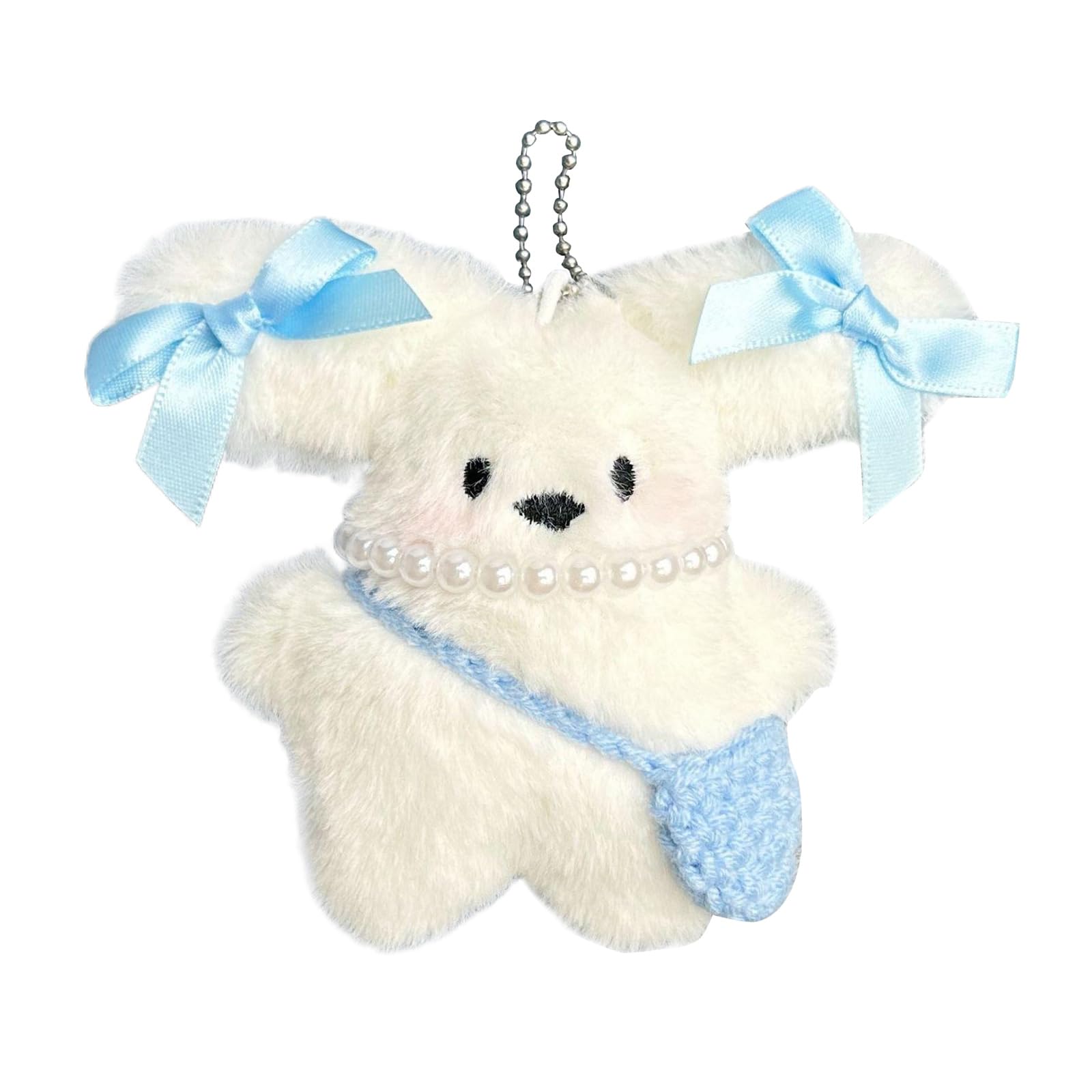 Xjdzineq Puppy Toy Keychain with Bowknot Cartoon Big Ear Dog Plush Dolls Keyring Pendant Backpacks Bag Charm for Women and Girls Plush Dog Keychain Pendant