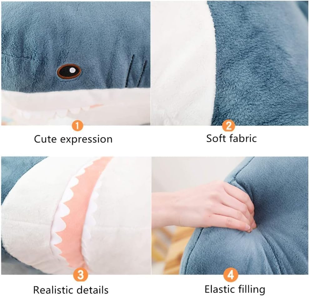 Image of 39.5 Inch SharkPlush Toy Pillow,Giant Shark Stuffed Animal,Soft Shark Pillow Cushion Shark Plush Pillow Chubby Stuffed Shark Toy,for Home Room Decor Kids Bedtime Gift Throw Pillow