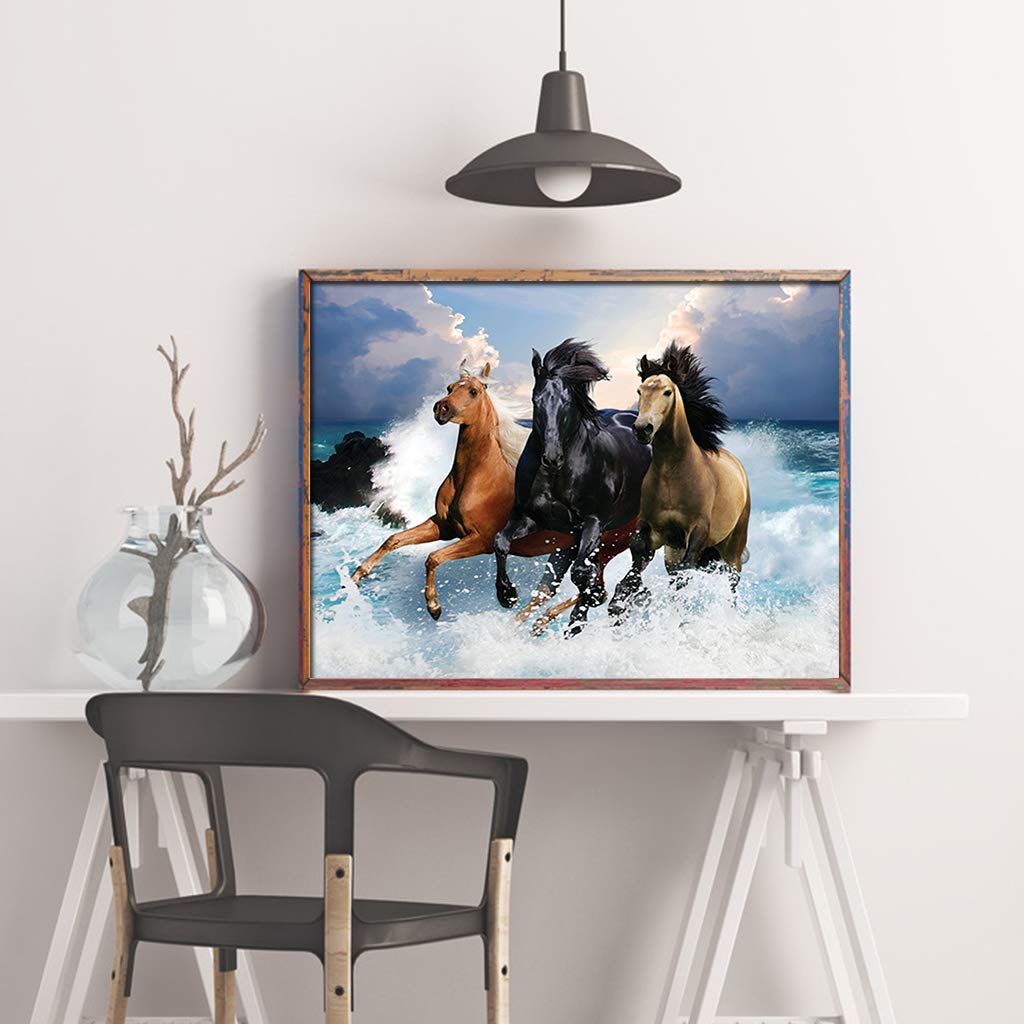 DCIDBEI Square diamond painting cavalli 50x40 cm Quadri con cavalli diamond painting cavallo scuro Diamond Painting Square Drill Diamond Painting Paesaggio Mare Diamond Painting Cavalli Corrono