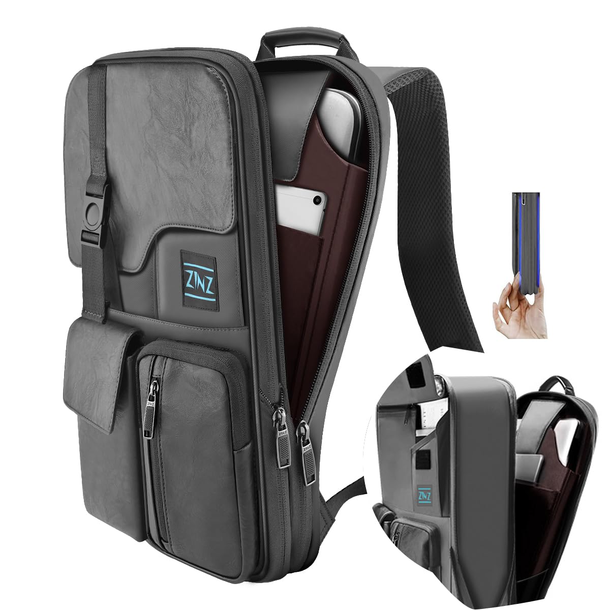 ZINZ Laptop Backpack 15 15.6 16 Inch, Expandable Computer Rucksack with Multi-Pockets Anti-Theft Travel Daypack for Men and Women,Dark Gray