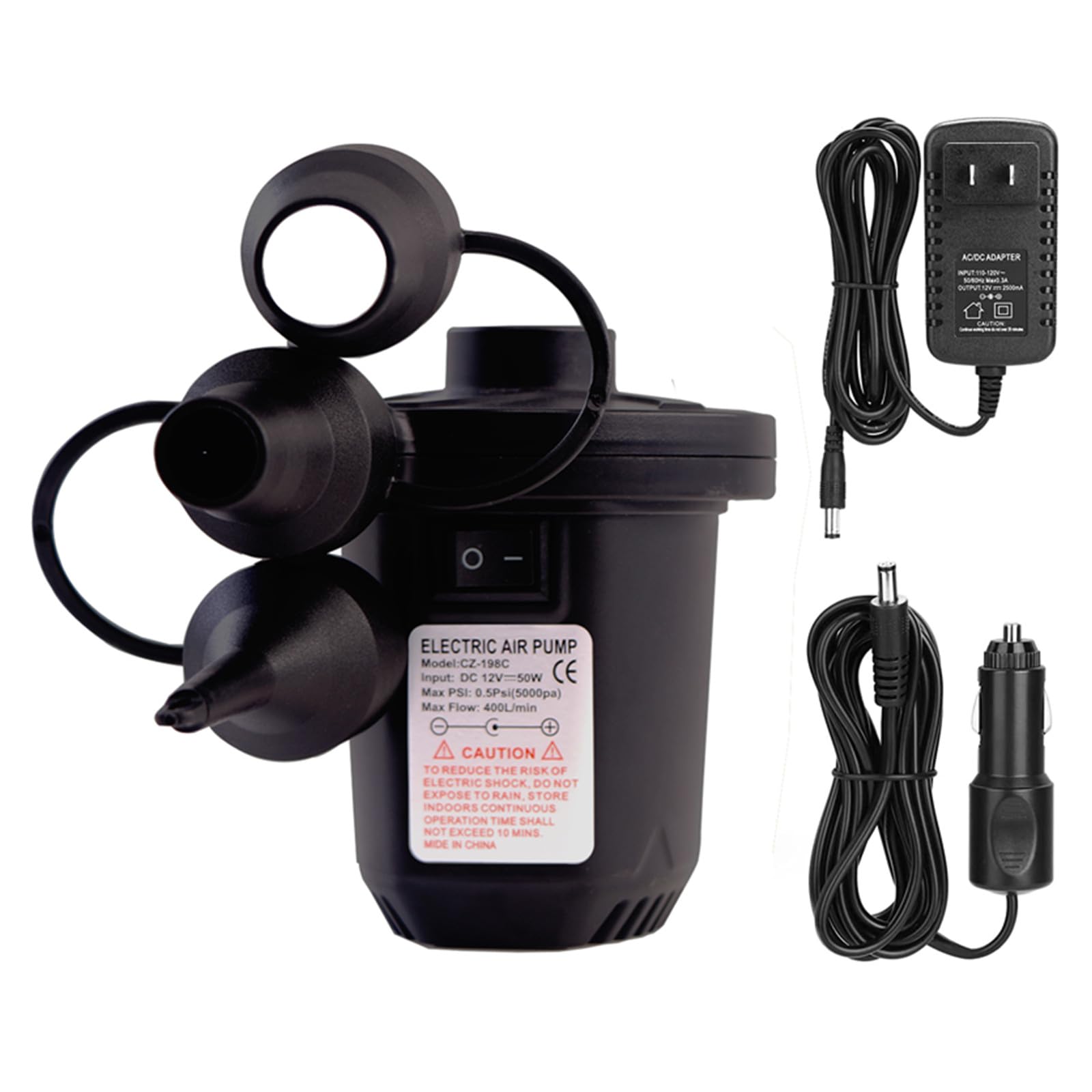 Electric Air Pump for Inflatables with Plug,with 3 nozzle,Balloon Pump Electric for air mattress, Portable Inflator and Deflator for Air Beds, Used for Ball Pump, Bike Pump, Boats, Toys, Pool Floats