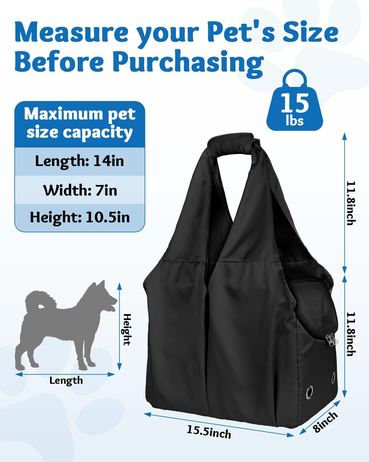 Dog Purse Carrier for Small Dogs and Cats up to 15 lbs, Portable Soft Sided Travel Pet Tote Bag with 4 Large Pockets,Foldable Puppy Bag Carrier for Outings and Travel (Black)