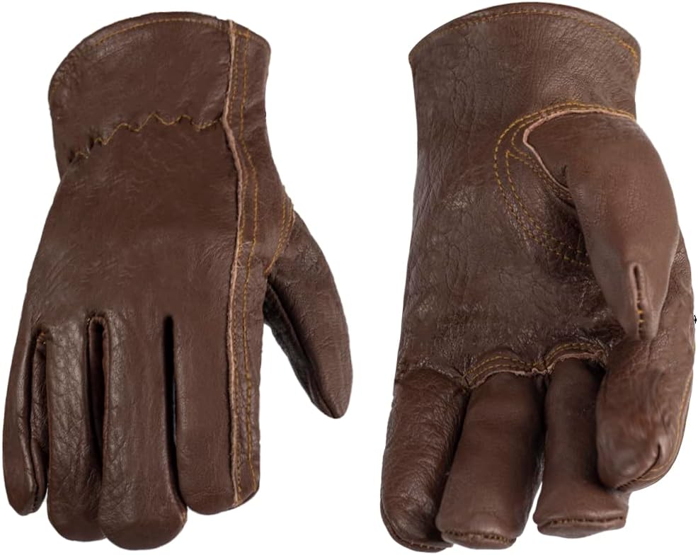 Premium Buffalo Leather Gloves,Unlined Work Gloves (Brown/Cognac)
