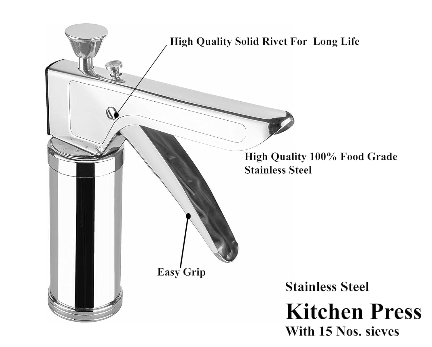 Black Olive Stainless Steel Kitchen Press with Grip 15 Different Types of Jalies – Sev Maker, Chakli Maker, idiyappam Maker,Murukku Maker, Noodles & Bhujia Maker – Manual Farsan & Snack Making Tool 3